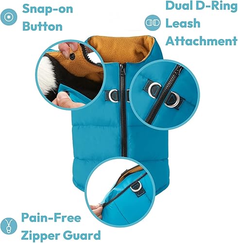 Miniatura 4 de Gooby - Chaleco acolchado para perro, color rosa sólido, talla XL - Chaleco con cremallera de forro polar resistente al agua con doble anillo en D