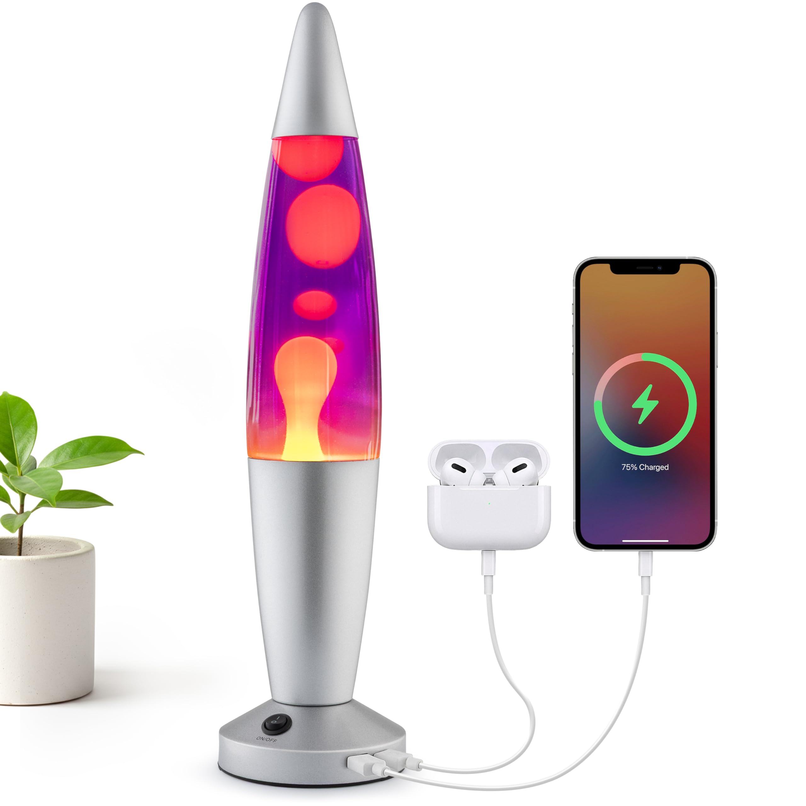 Jambo 16" Beautiful Liquid Motion Lamp with USB -Purple with Yellow/Orange Wax for Adults, Teens and Kids, Magma Lamp, Home Decor Living Room Office Bedroom, Relaxing Night Light Nightlight