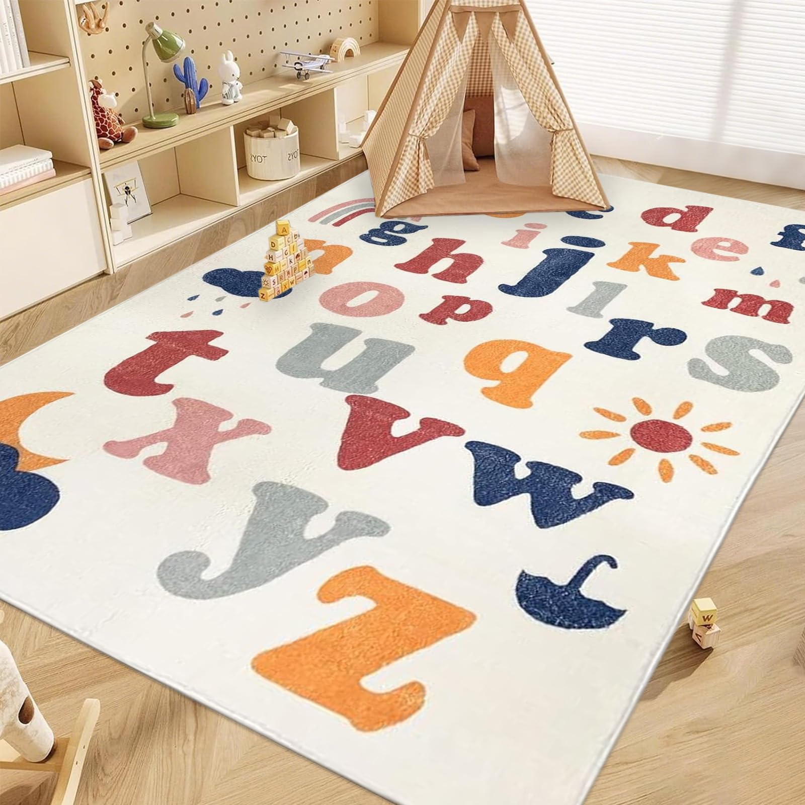 ABREEZE Large Kids Play Mat, Faux Wool Kids Play Area Rugs 5' x 6.6' Non-Slip Childrens Carpet ABC Number Educational Learning & Game Decor Living