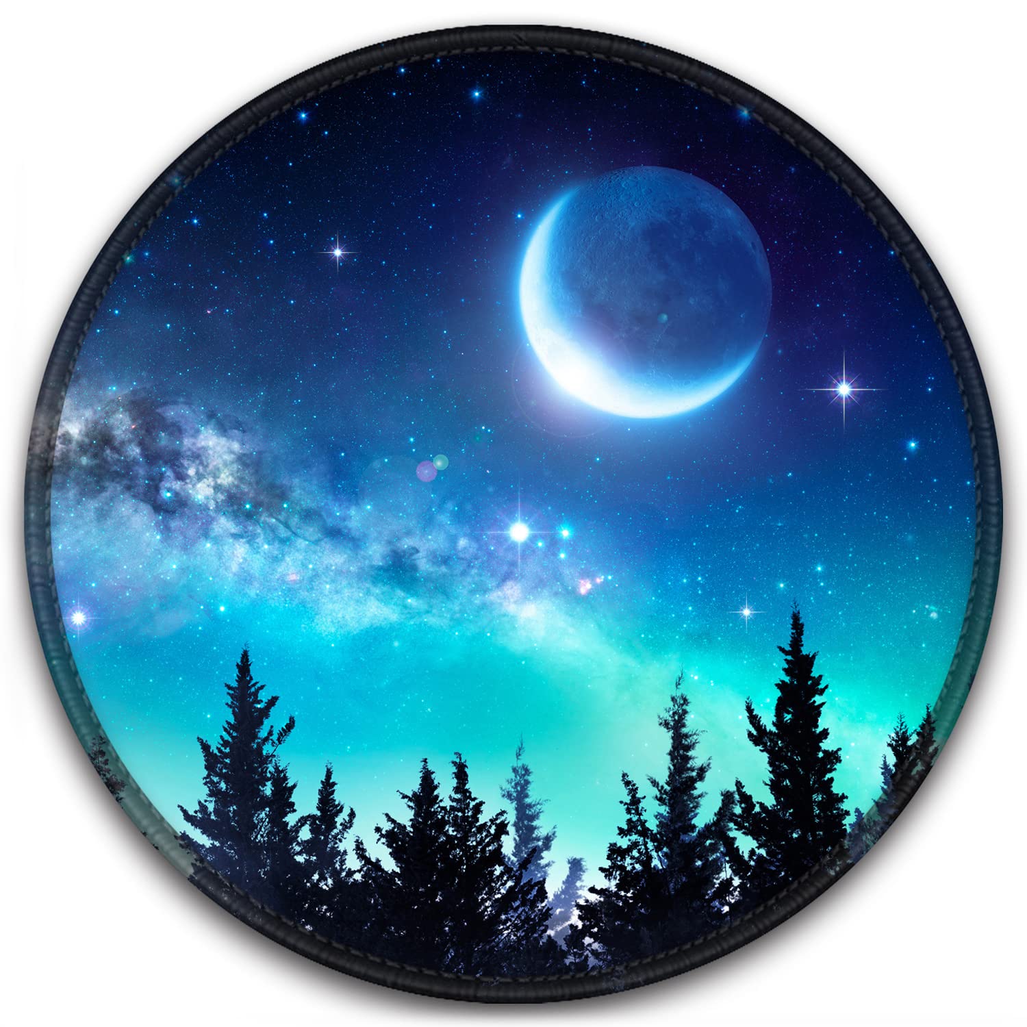 BOSOBO Mouse Pad, Round Forest Aurora Mouse Mat, Cute Mouse Pad with Design, Non-Slip Rubber Base Mousepad with Stitched Edge, Waterproof Women Office Mouse Pads, Small Size 7.9" x 7.9", Nature Aurora