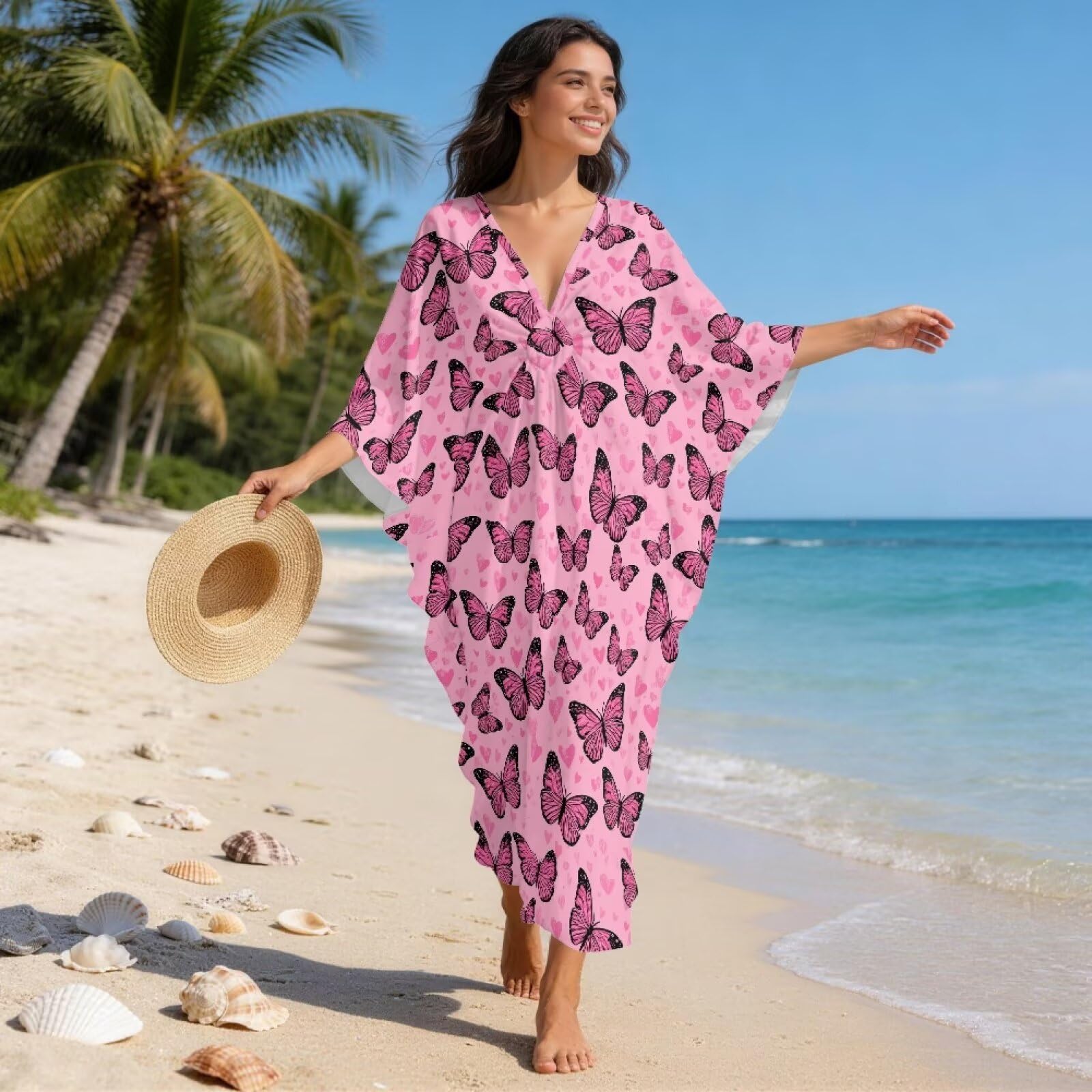 Xoenoiee Damskie sukienki kaftanowe plus size okrycie plażowe rękaw nietoperz letnia sukienka kaftanowa strój kąpielowy okrycie