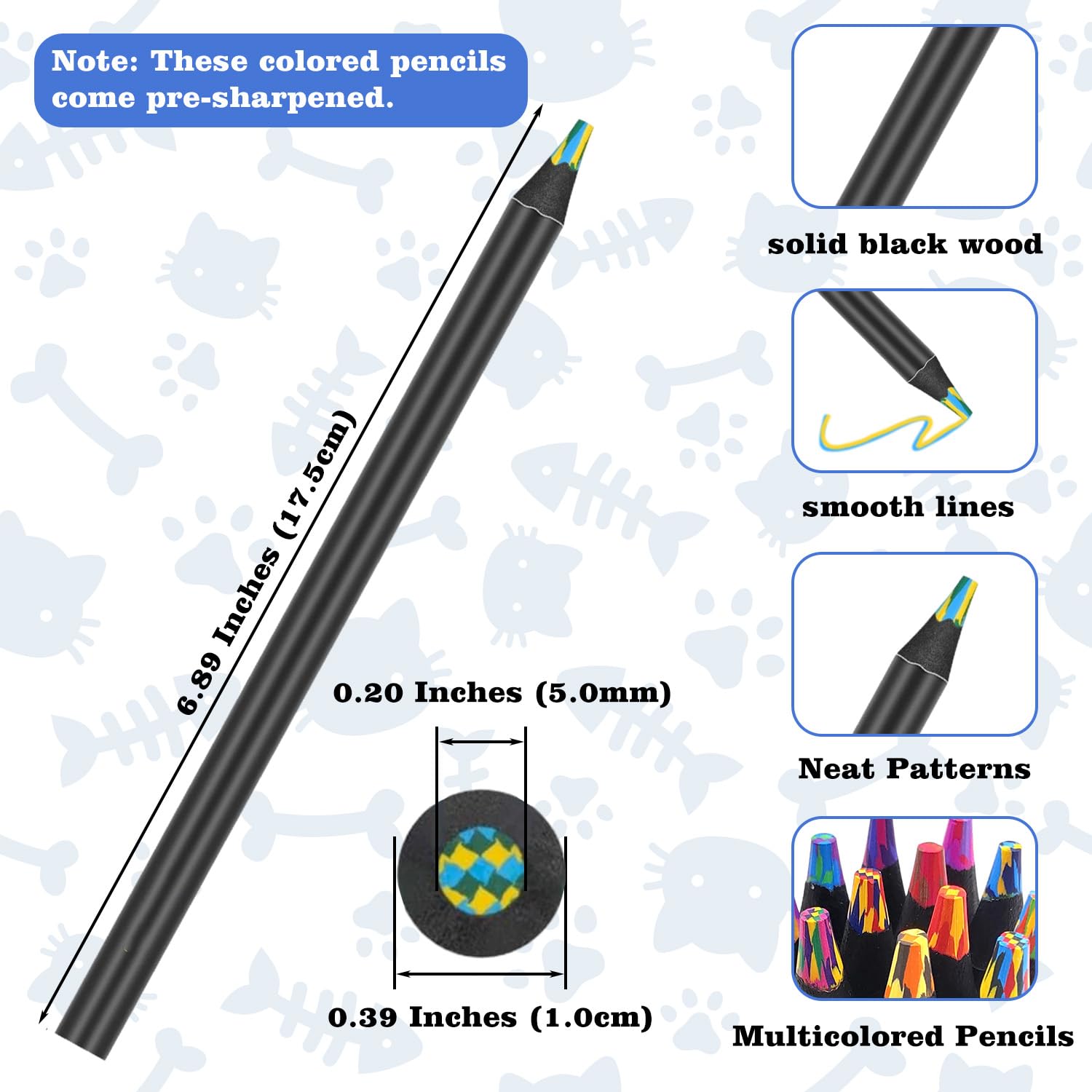 Wuneiox Colouring Pencils, 12PCS, No Dirty Hands, Rainbow Colouring Pencils - Image 3