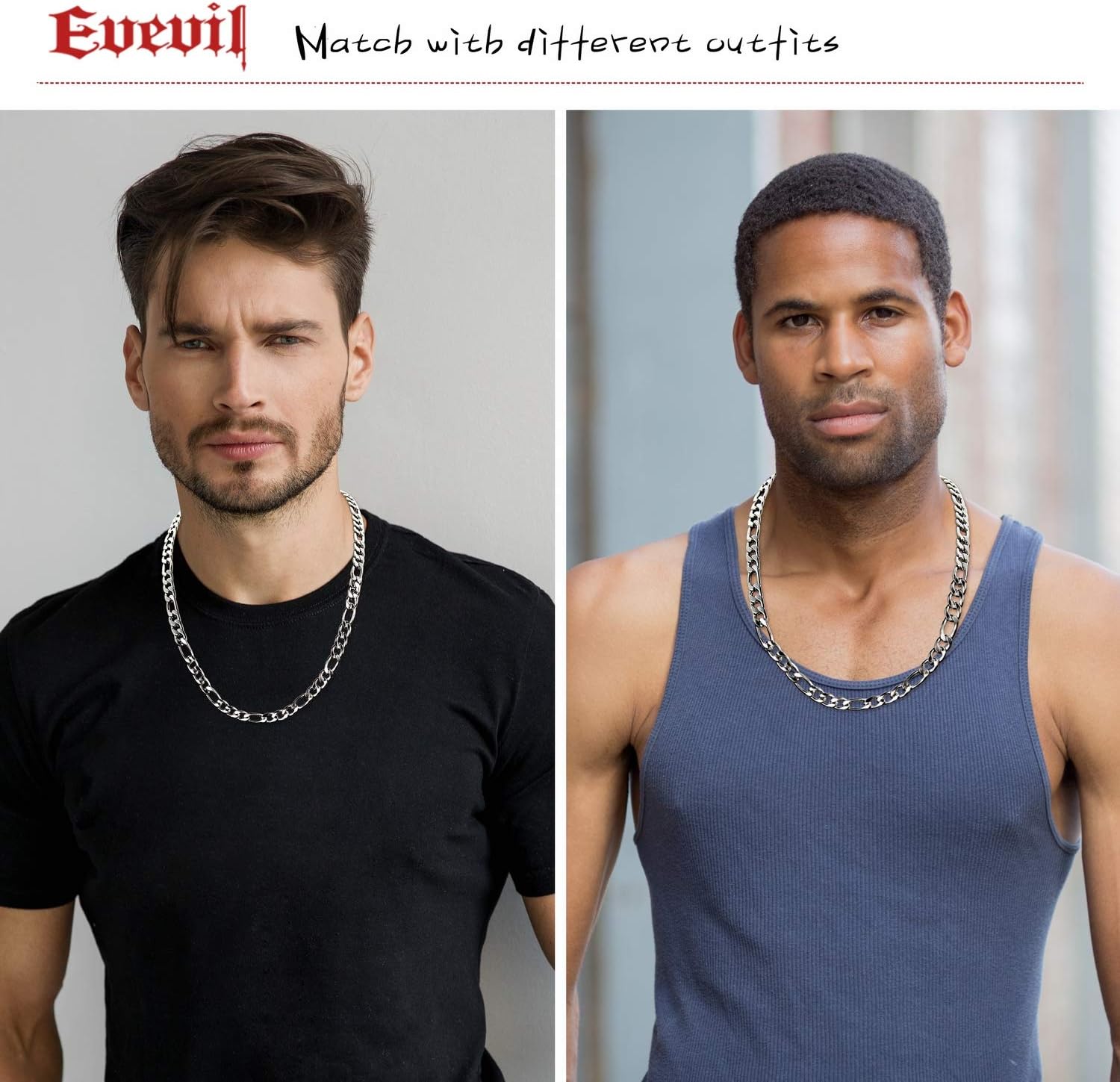 Figaro Chain Stainless Steel Curb Necklace Neck Link Chain Figaro Link Chain For Men (5mm, 18-40 Inches Chain) - Image 6