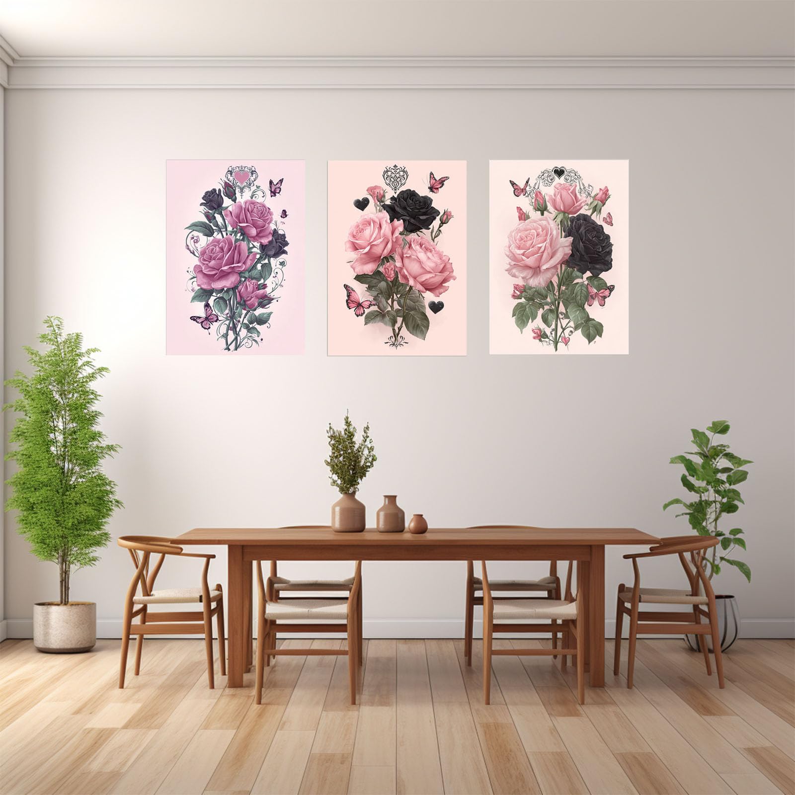 3 szt. współczesny abstrakcyjny obraz na płótnie plakat kwiatowy do salonu sypialni przedpokoju kuchni biura wydruki duży (różowy 34) - 60 x 80 cm x 3 oprawione