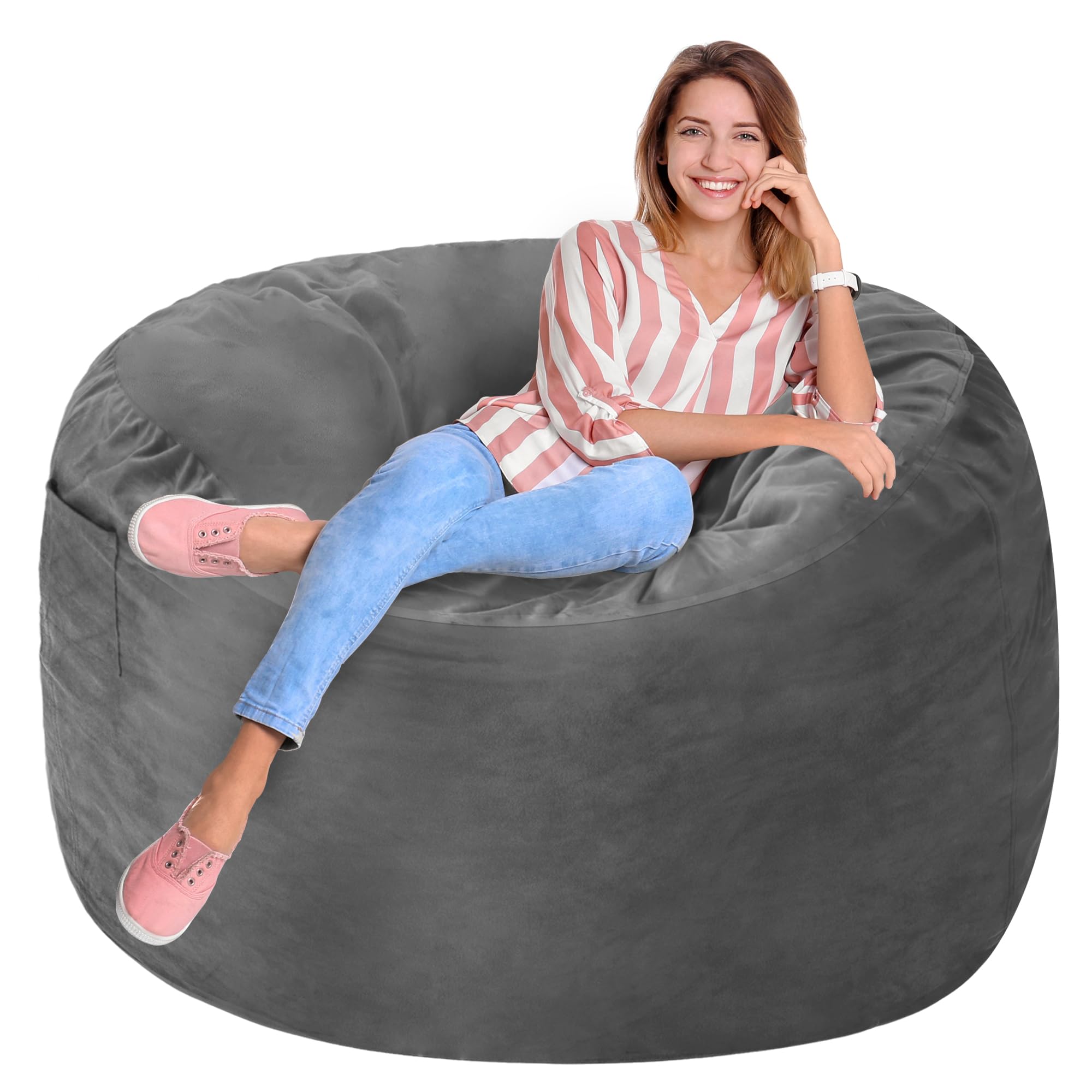 Condition photo showing New/Like New for Homguava 3FT Bean Bag Chair: 3' Bean Bags with Memory Foam Filled, Large Beanbag Chairs Soft Sofa with Dutch Velvet Cover-Grey