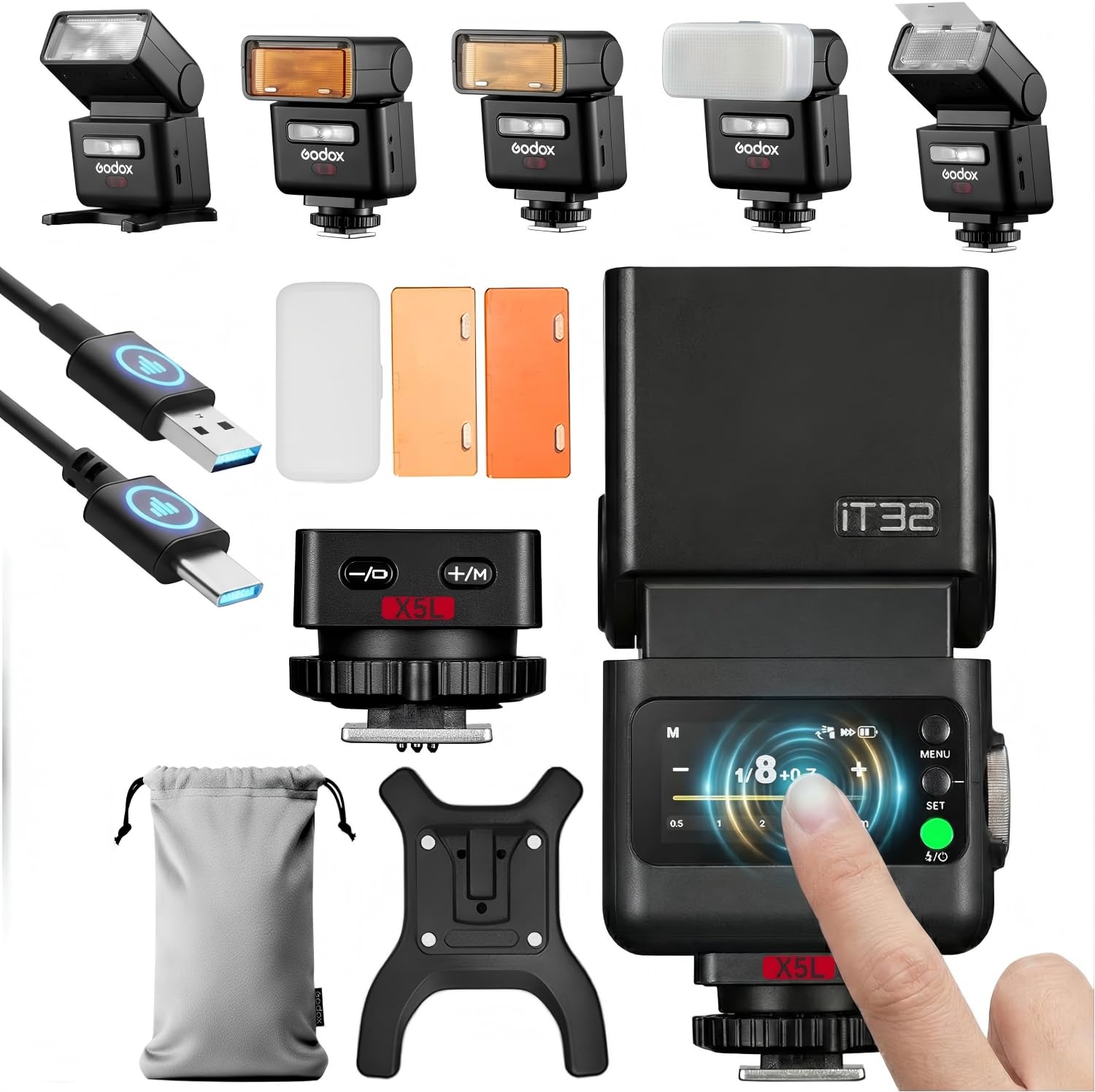 Amazon | Godox iT32 カメラフラッシュ X5L コマンダーと組み合わせ
