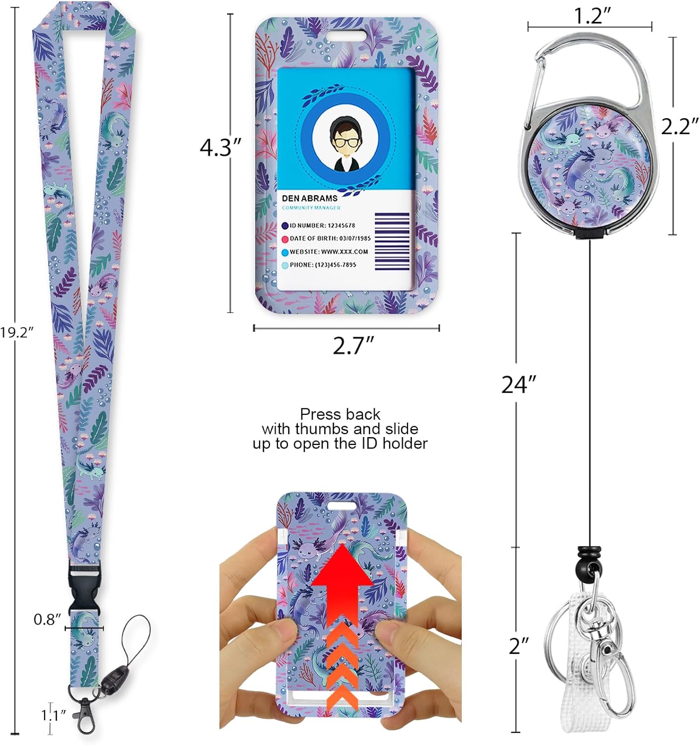 Immaturus Axolotls Lanyards for ID Badges, Cute Badge Holder with Retractable Badge Reel, Animal Lanyard with Id Holder Clip, Keychain Name Tag ID Card Protector Teacher Women Doctor Office Gift - Image 4