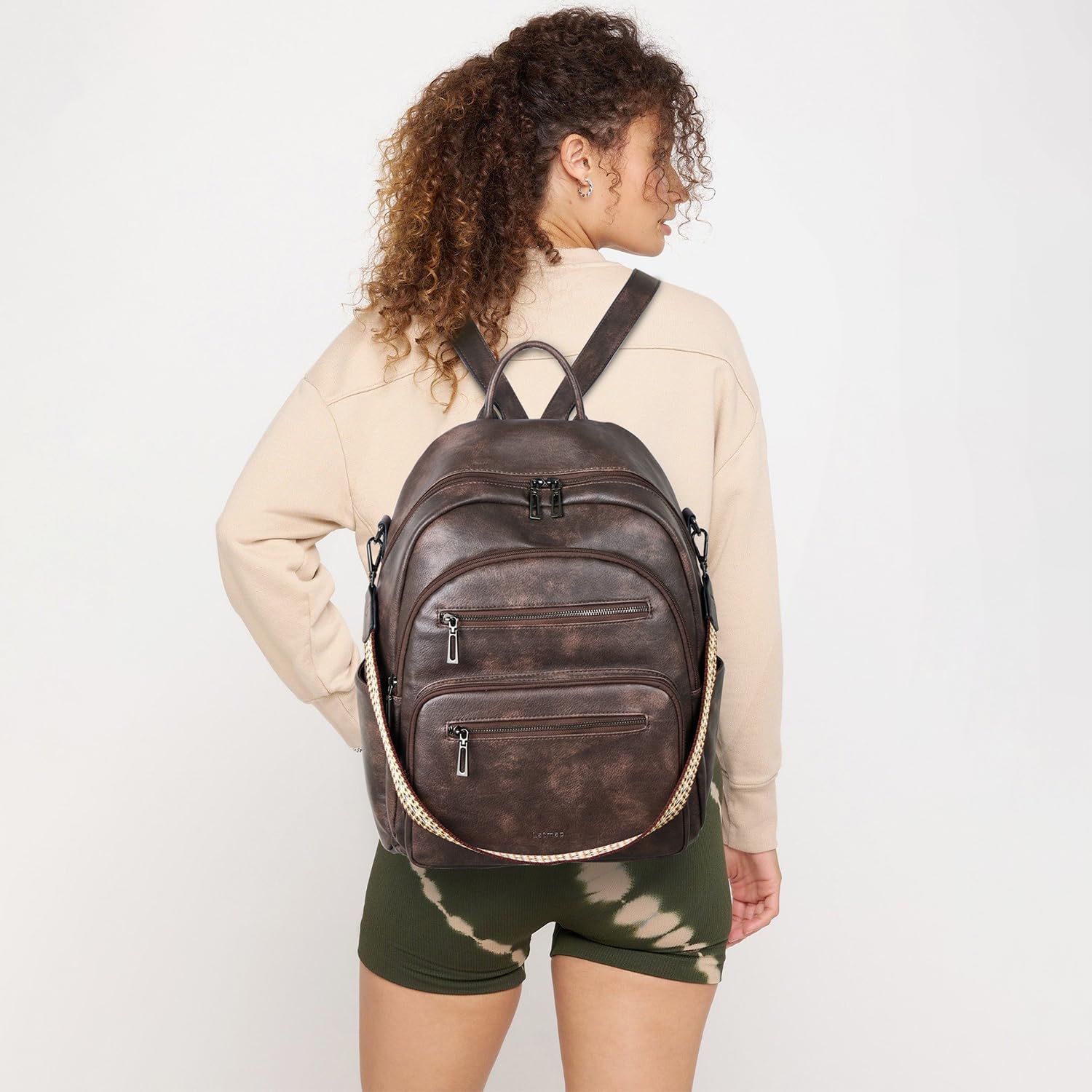 Backpack Purse for Women Laptop Backpack, Leather Travel Backpack Shoulder Bag Teacher College Daypack Work Handbag fits 14" Laptop-Coffee - Image 2