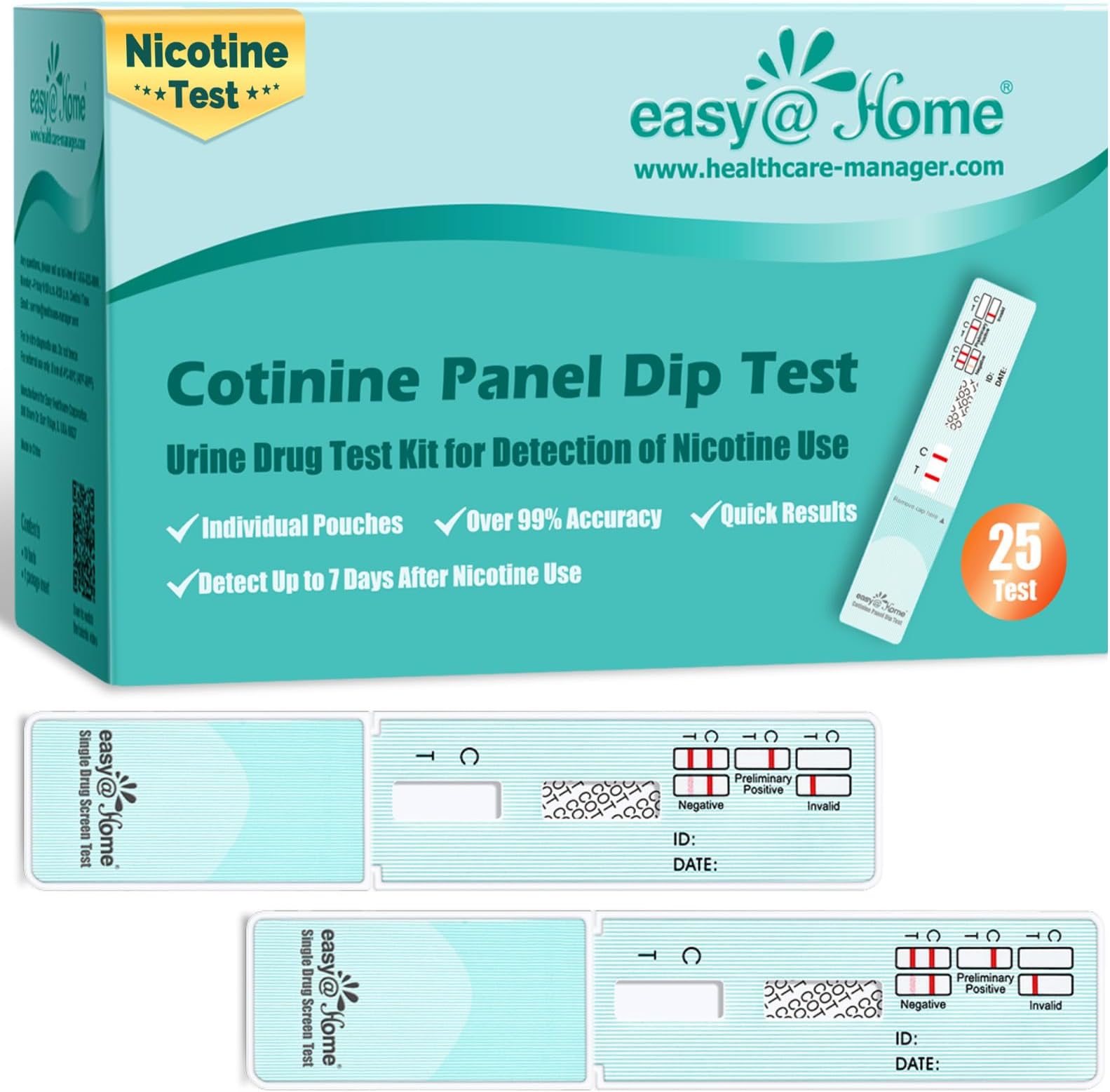 25 Pack Nicotine Urine Test Strips Kit, Sensitive Rapid Testing Detection 200 ng/mL #ECOT-114