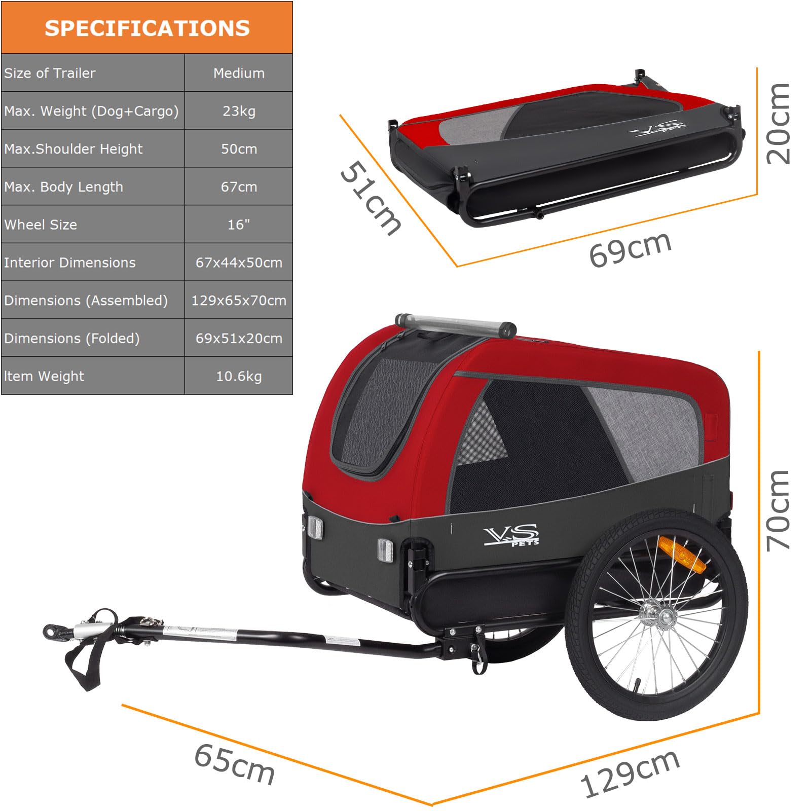 Tiggo VS Medium Hundeanhänger Fahrradanhänger für Hunden bis 23kg