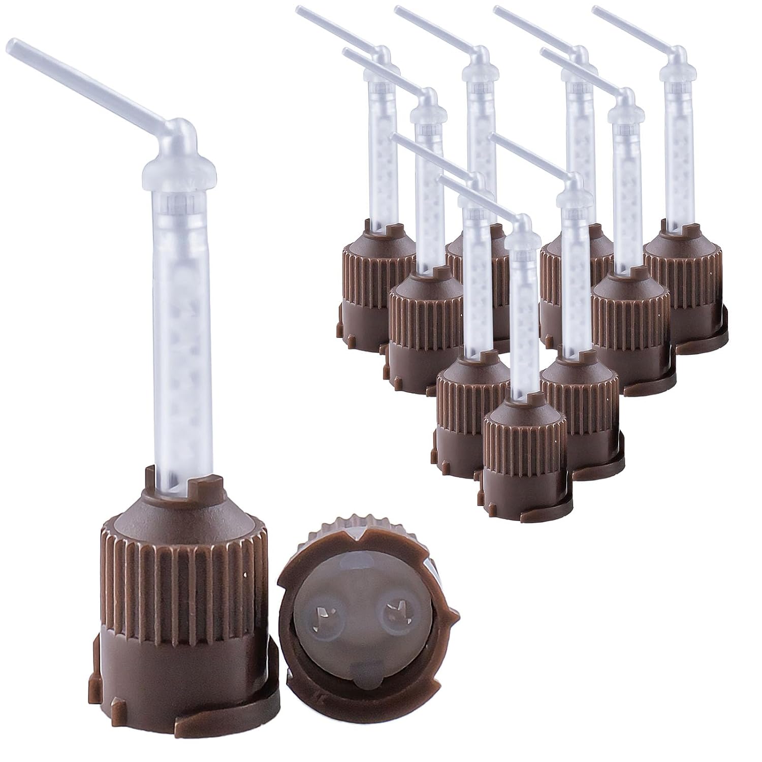 50 Pcs Impression Tips Brown/White + Tip Endo | Tips for Temporary Crowns & Bridge Material Mix