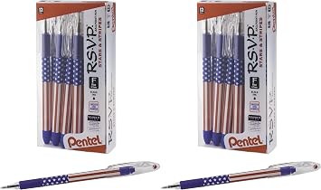 Pentel RSVP Ballpoint Pen, 0.7mm Fine Line, Flag Barrel, Black Ink,12 count- Pack of 2