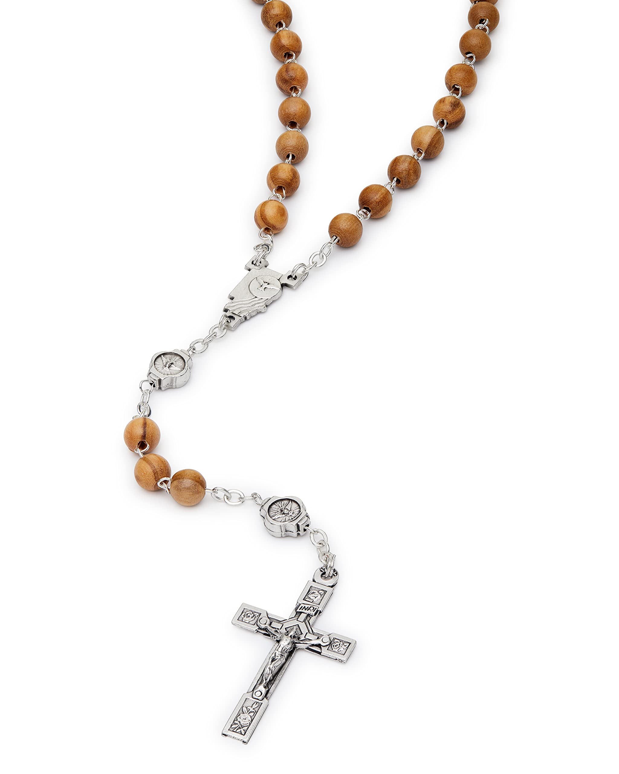 Rosario cattolico in legno di Ulivo con catenina in ottone per Cresima