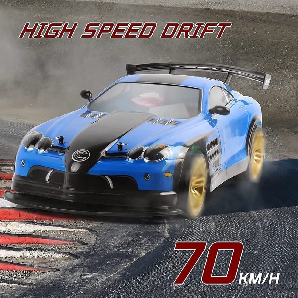 WOLWES Auto telecomandata in scala 1/10, auto da corsa telecomandata ad alta velocità da 70 km/h, grande camion RC alla deriva, macchinina elettrica 2.4G, veicolo RC a quattro ruote motrici e 2 batter