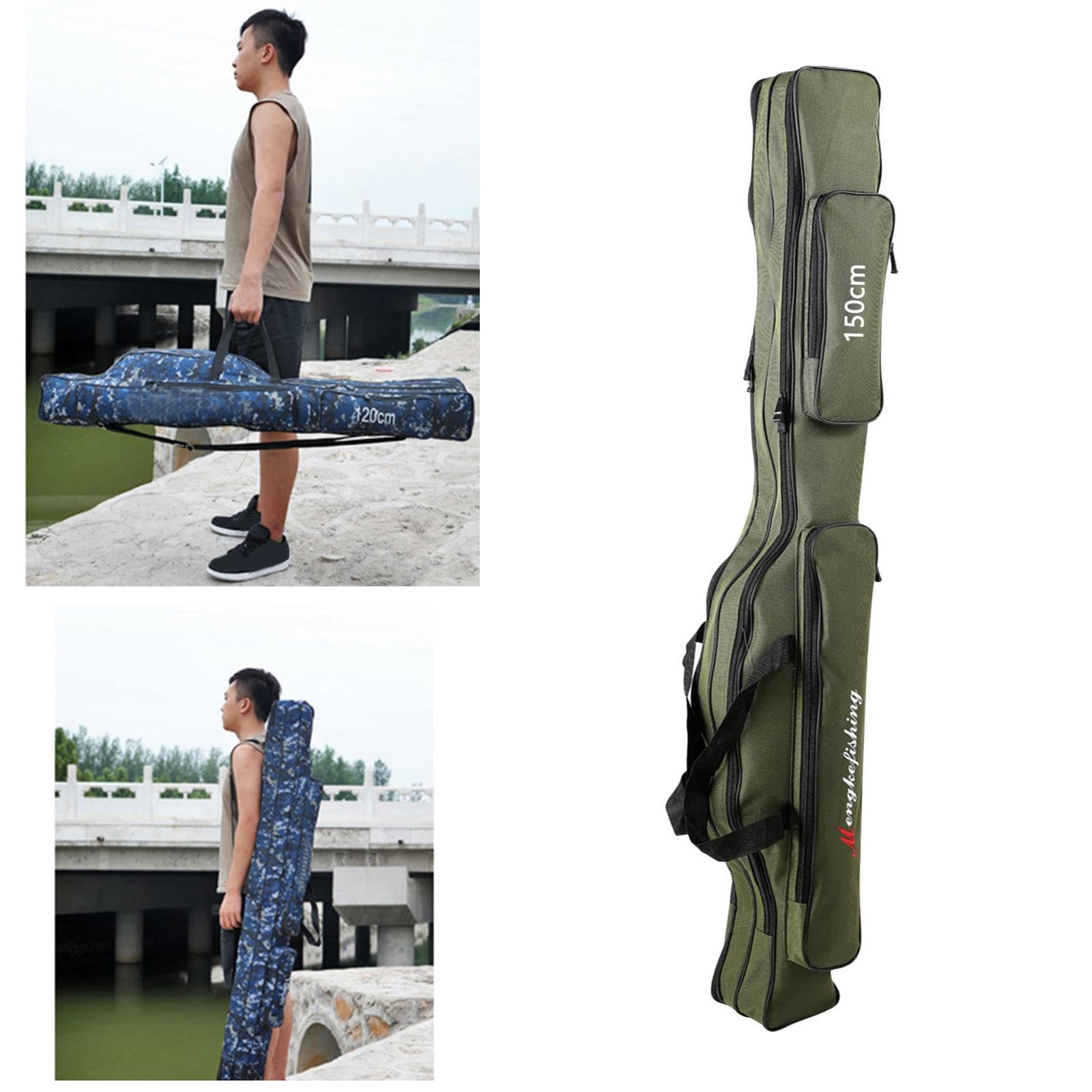 Harilla Funda para Caña de Pescar, Organizador de Almacenaje para Cañas, Carrete Resistente, 2 Niveles 150cm