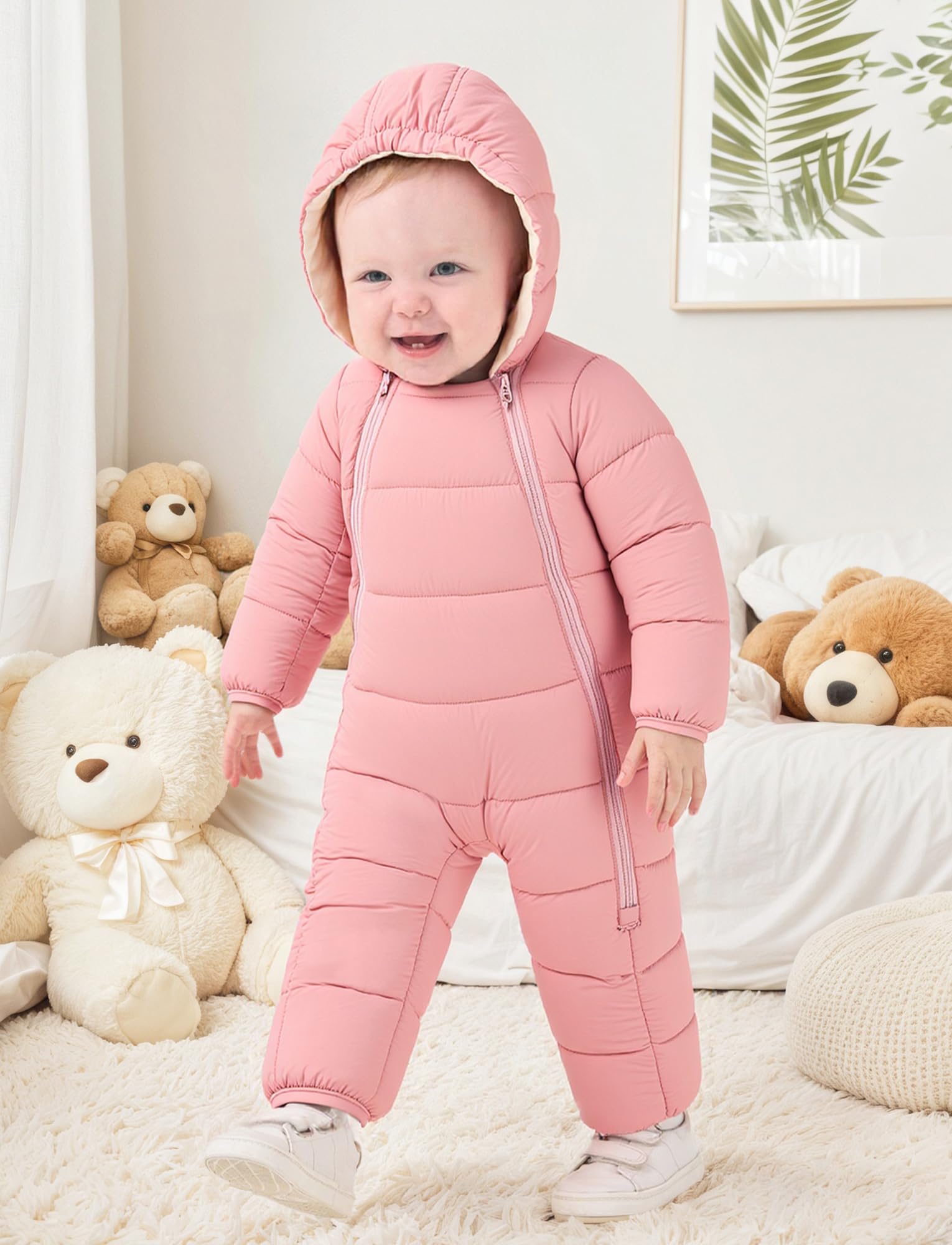SEAUR Combinaison de Neige Bébé avec Pieds Barboteuse d'Hiver Doublée à Capuche Fermetures Éclair Nouveau-né Filles Garçons Tenues Chaudes 0 mois-24 mois