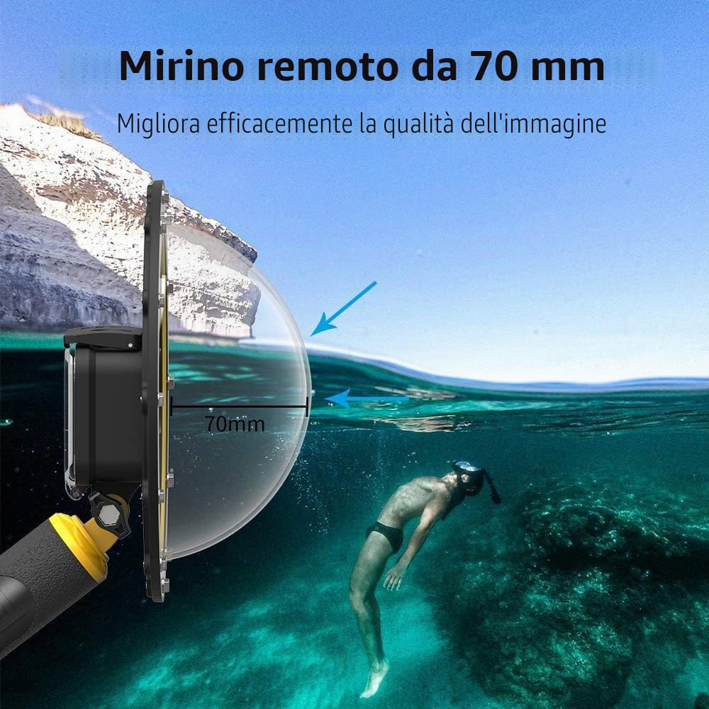 TELESIN Dome Port per GoPro Hero 12 Hero 11/10/9, 6 pollici, protezione impermeabile, custodia a mano galleggiante Grip Trigger, copertura trasparente subacquea Fotografia (per Hero 12/11/10/9)
