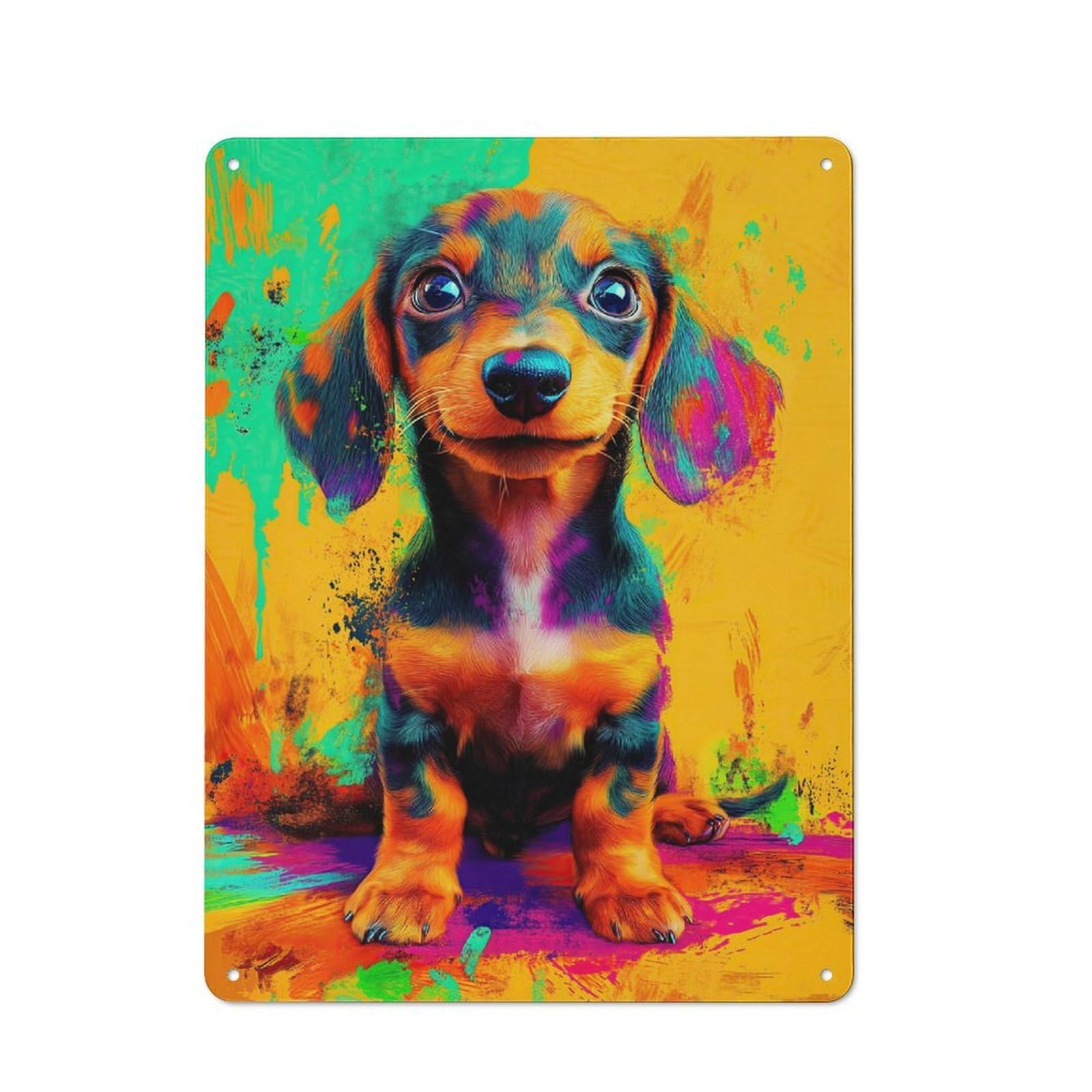 Junmoney Style-12 Tin Wall Plaque 40X30cm With Colorful Dachshund Puppy For Guest Room Or Hallway, For Updating Guest Room And Hallway After Moving