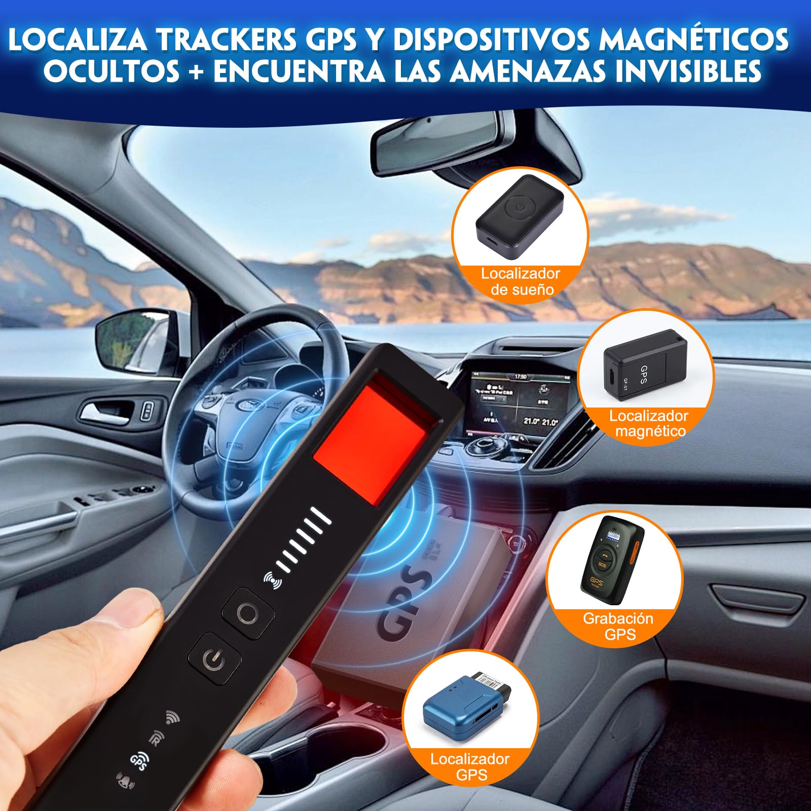 Detector de Cámaras y Micrófonos Ocultos 5 en 1 | Localizador GPS y Detección de Señales RF | 6 Niveles de Sensibilidad Ajustable | para Oficina, Hotel y Hogar