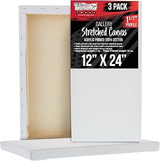 U.S. Art Supply Rectangle Stretched Canvas for Painting 12x24 inch Gallery Depth 1-1/2" Thick, 3-Pack - 12oz Acrylic Gesso Triple Primed, Professional Artist Quality, 100% Cotton - Oil, Pouring Paint
