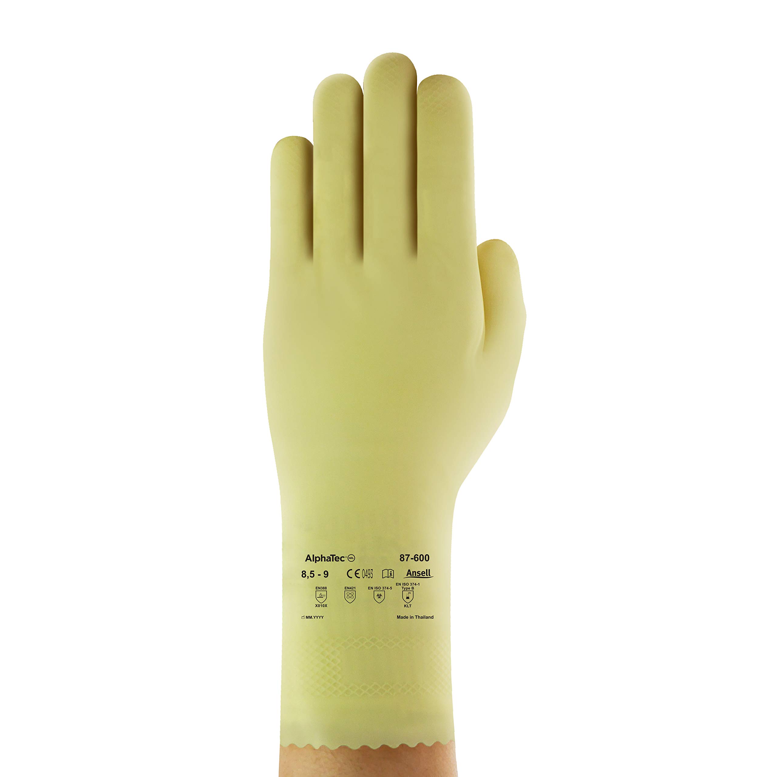 Ansell AlphaTec 87-600 Gants de Travail Multi-Usage, Résistance Chimique et Impérméable, Gant de Protection Latex Très Fin, Homme Femme, Réutilisable, Blanc, Taille L (12 Paires)