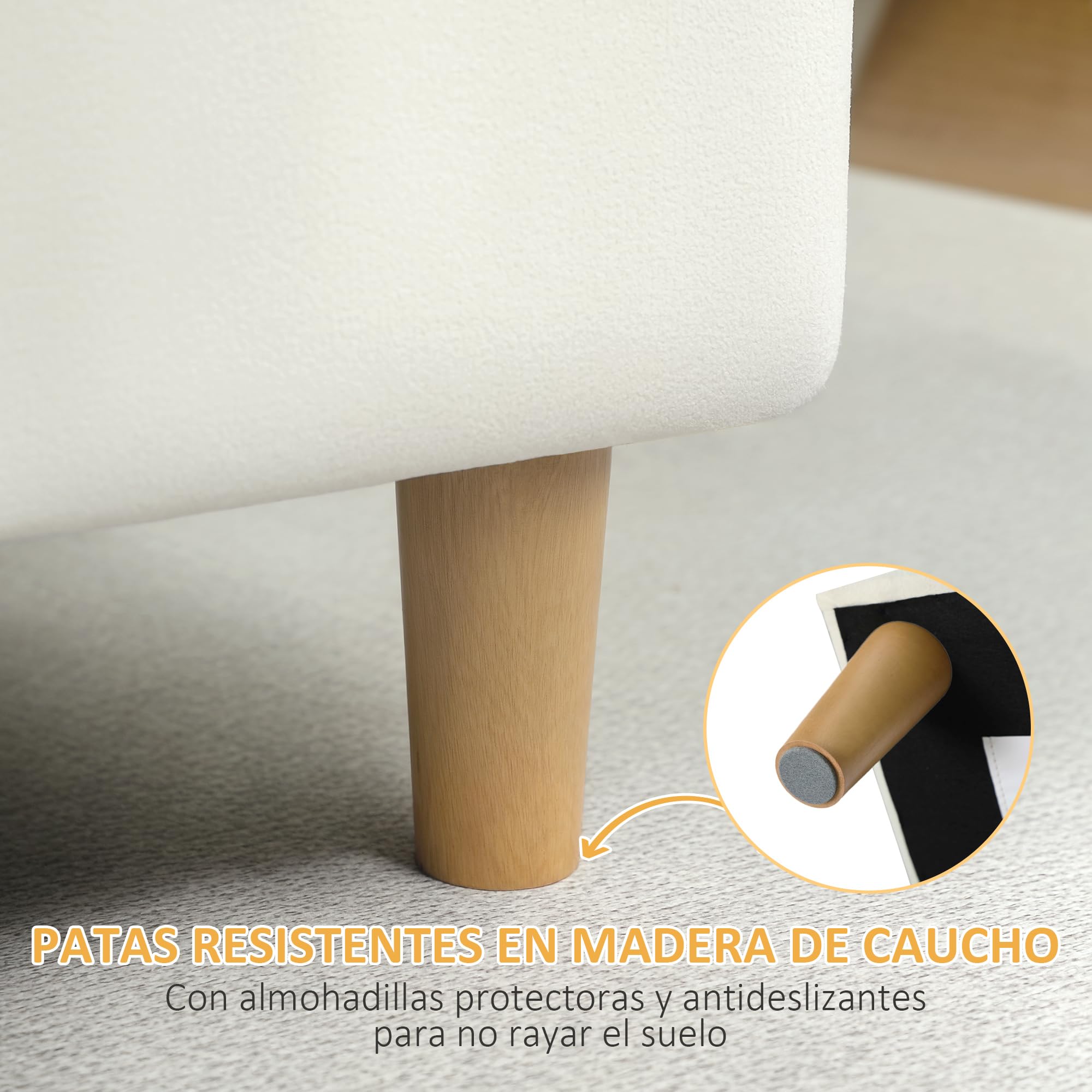 HOMCOM Puff Almacenaje Baúl Tapizado de Terciopelo 100x50x43 cm con Patas de Madera Capacidad 71L Soporta 240 kg Banco Almacenaje para Dormitorio Pasillo Salón Blanco Crema