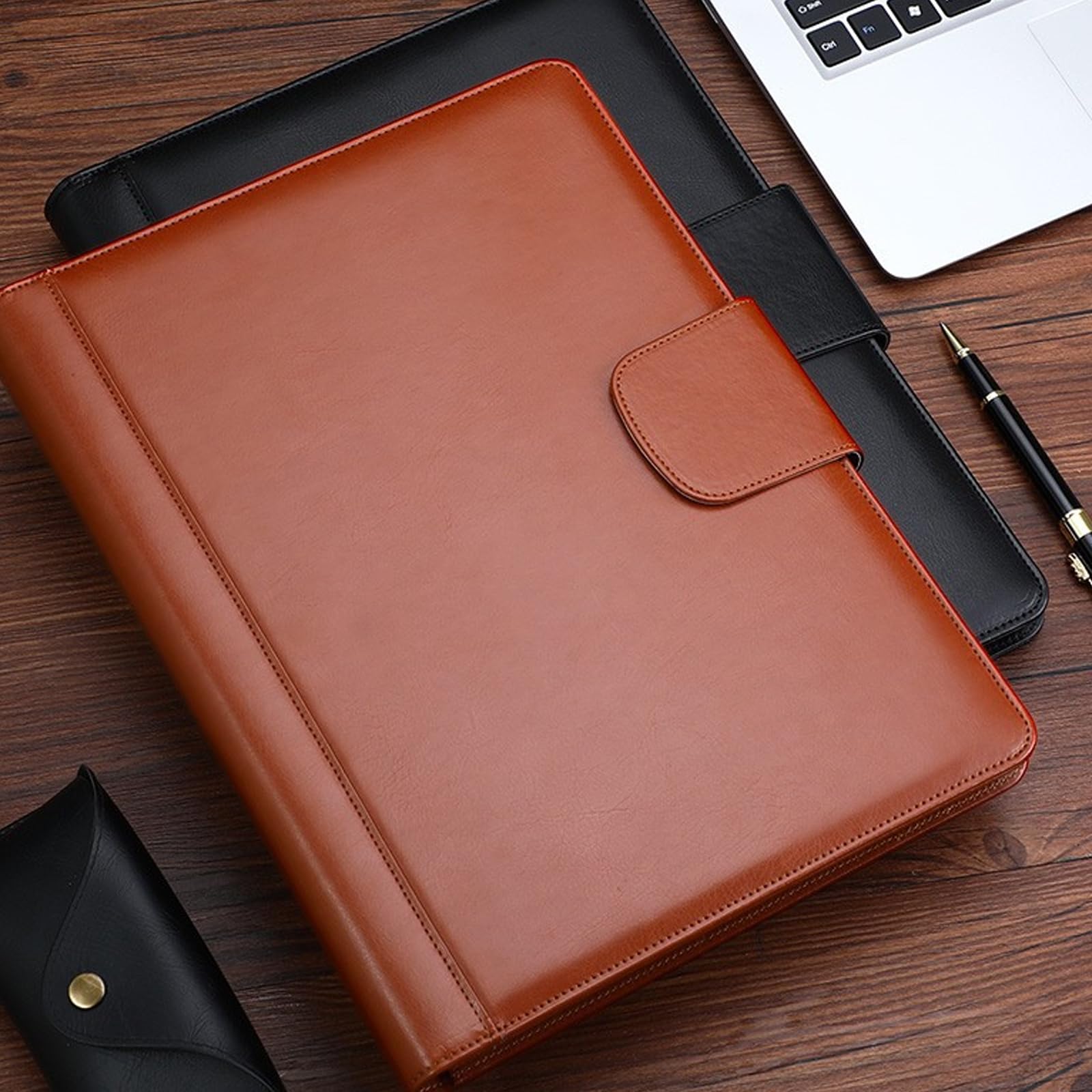Spacieux un classeur à 4 budgets en cuir, Black solar calculat