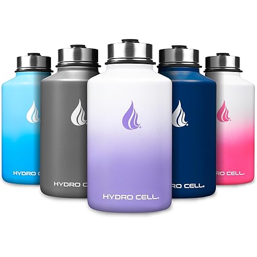 HYDRO CELL Stainless Steel Insulated Water Bottle with Straw - For Cold & Hot Drinks - Metal Vacuum Flask with Screw Cap and Modern Leakproof Sport Thermos for Adults (Lavender/White 64oz)