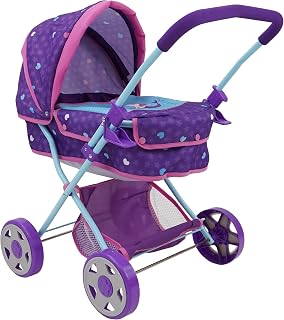 509 Crew Mermaid Doll Pram Stroller - Kids Pretend Play with Retractable Canopy, Shopping Basket, Removable Carry Cot Bed, Ages 3+ (T721028)