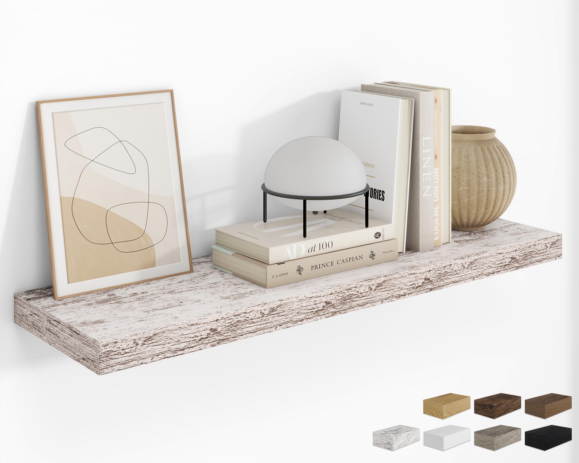 RICHFOCUS Long Floating Shelves for Wall 1Pack|Rustic White|40" Lx8 D