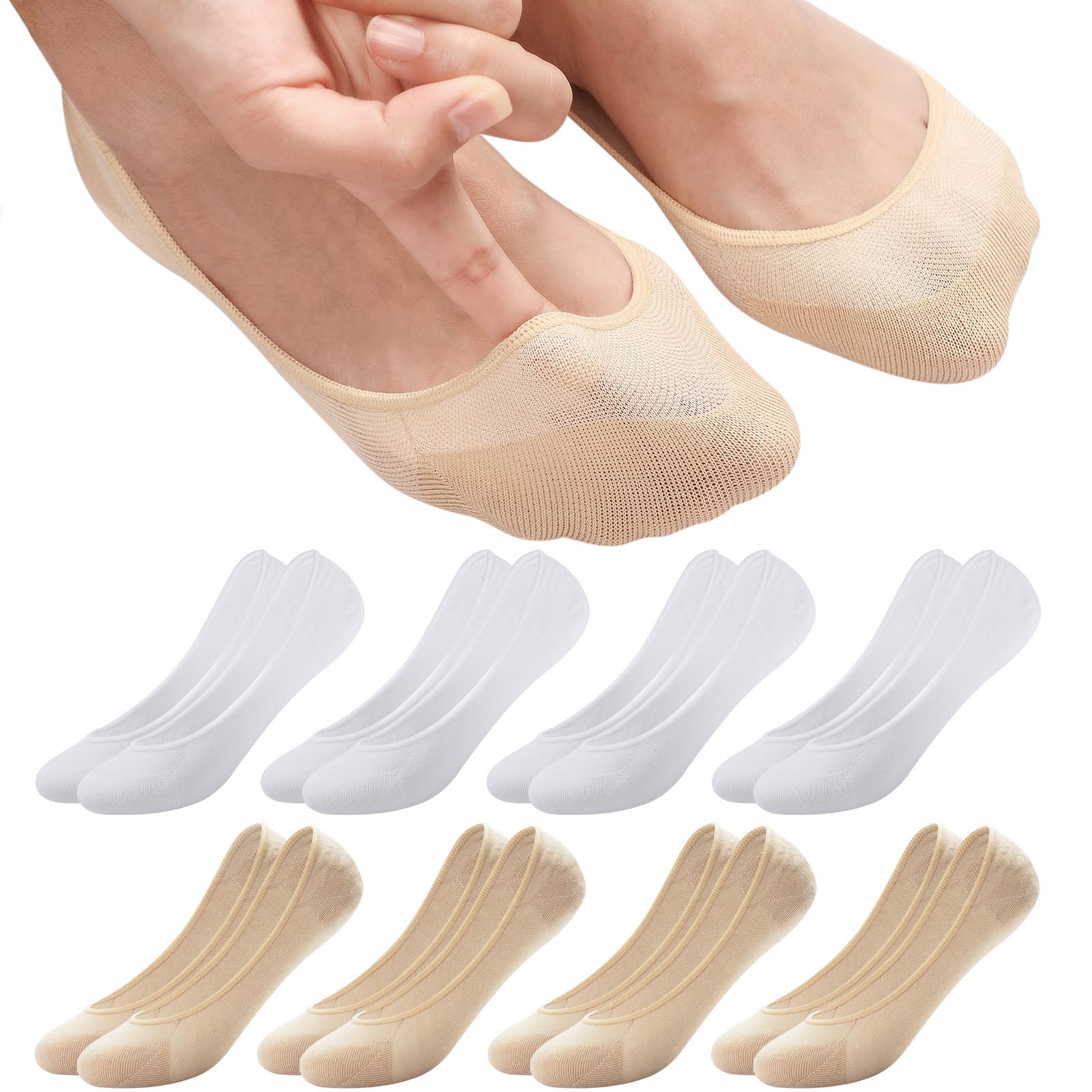 ILovDaisy 8 Paar Füßlinge Ballerina Socken Damen Atmungsaktiv Füsslinge, Unsichtbare Sneaker Socken No Show Rutschfeste Socken mit Siliconpad Kurze Socken Halbsocken 36-40/39-42