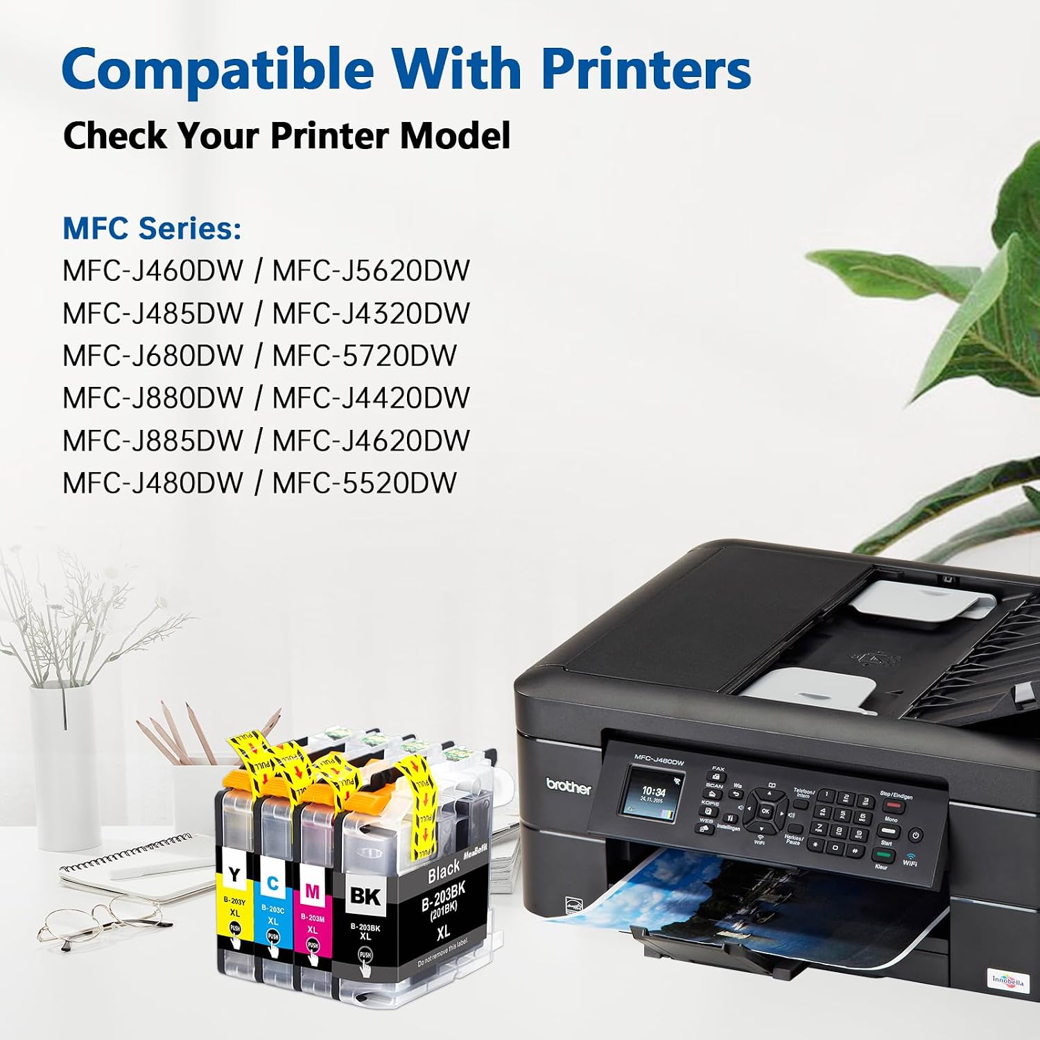 LC203XL LC203 LC201 Ink Cartridges Compatible for Brother Printer LC203XL LC203 LC201 Ink Cartridges to use with Brother MFC-J480DW MFC-J4420DW MFC-J880DW MFC-J885DW MFC-J680DW(4 Pack)