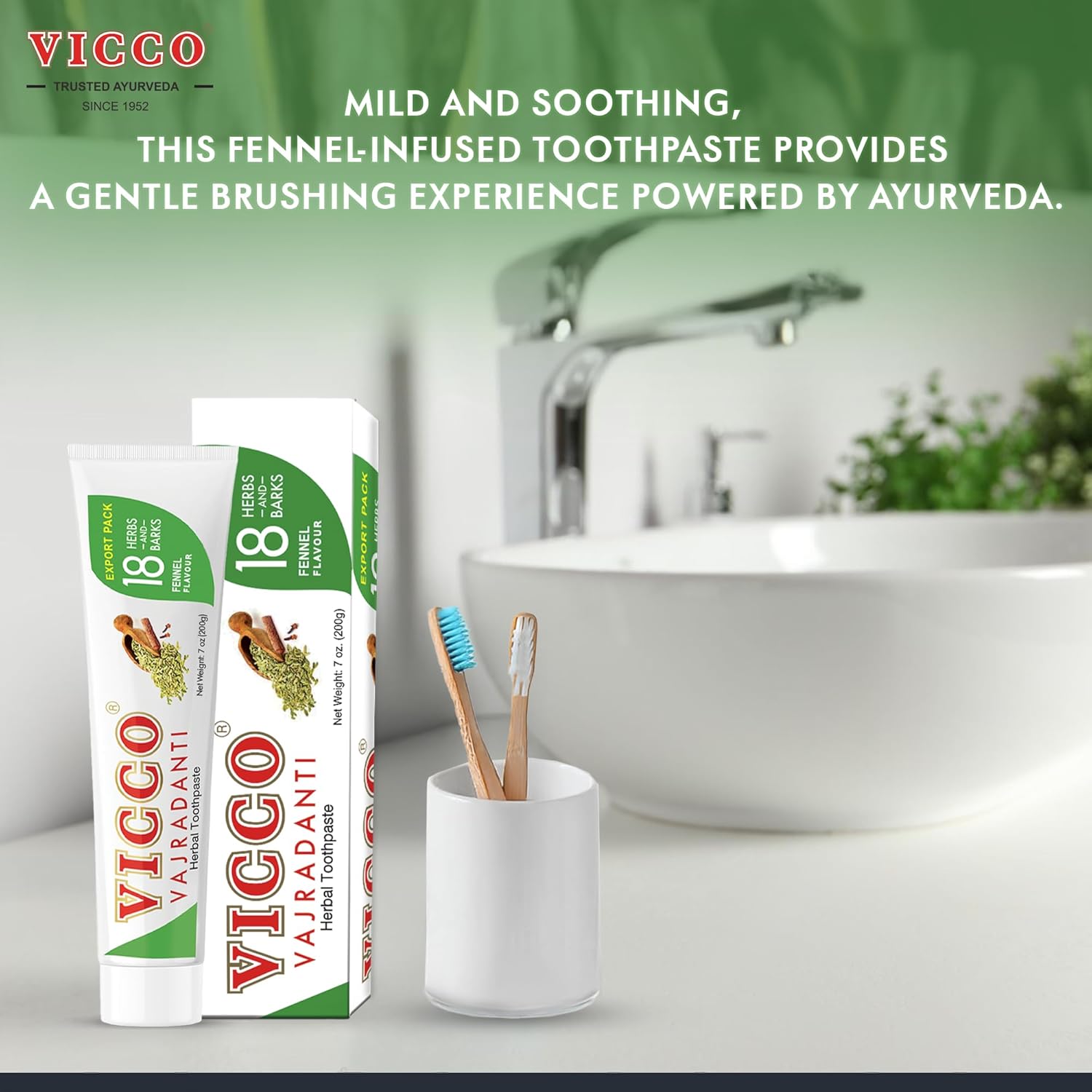 Vicco Vajradanti Ayurvedic Herbal Toothpaste by Vicco – 70 Year Legacy of Ayurveda, Fennel Flavour, with 18 Ayurvedic Herbs & Barks, 100% Natural, Vegan, Fluoride-Free & Cruelty-Free – 7 oz (3 Pack)