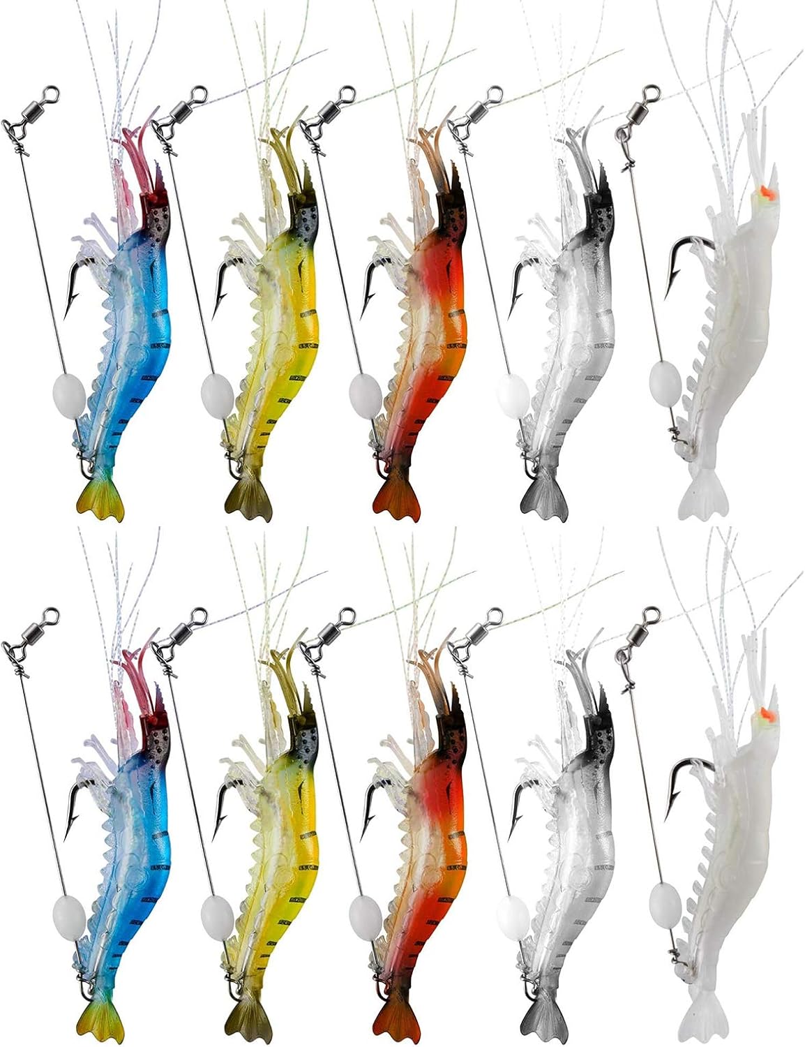 Lot De 5 Leurres Souples Appâts Crevette - Leurres De Pêche Avec Hameçon Simple, Pour Mer Et Eau Douce