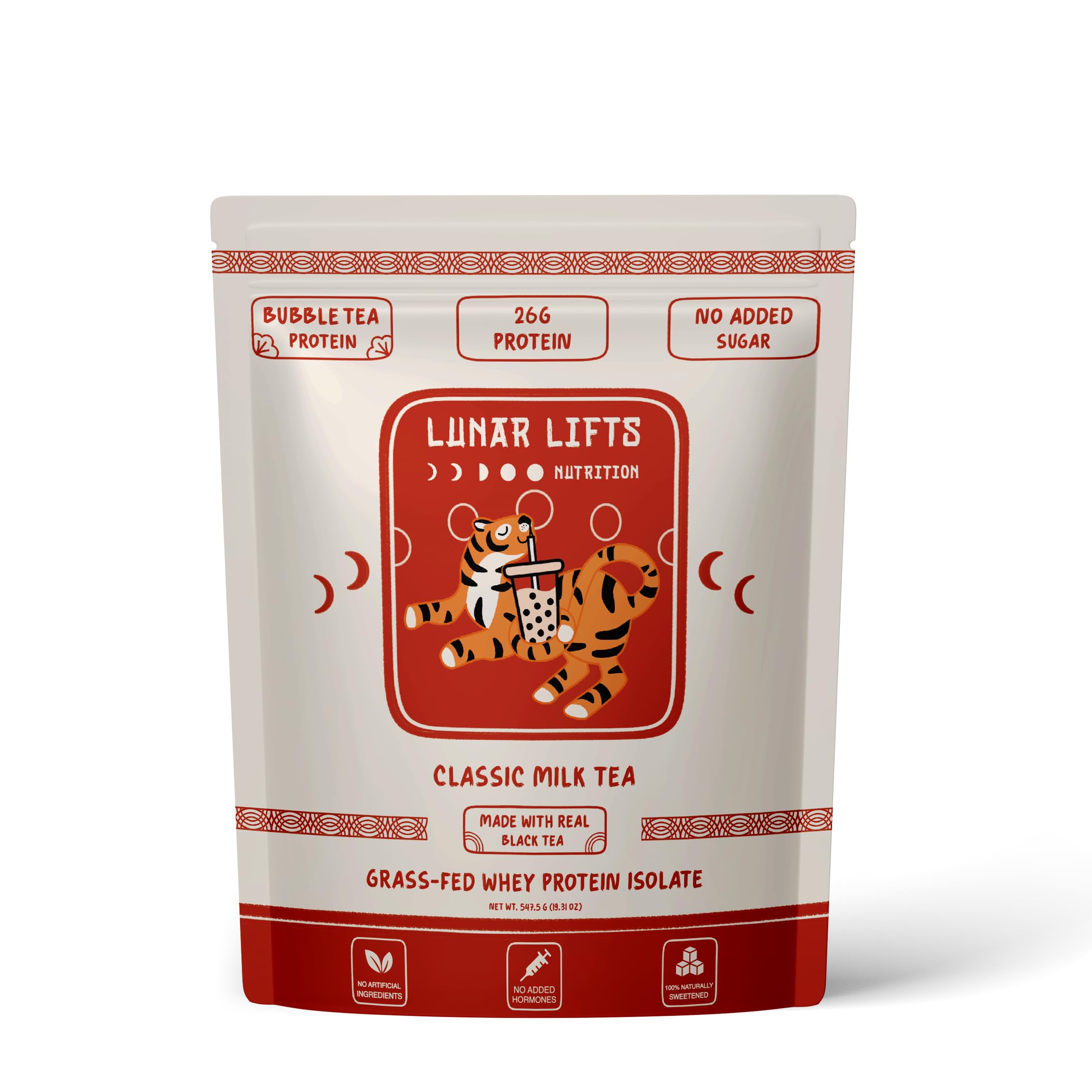 Lunar Lifts Nutrition Classic Milk Tea Boba Protein Powder | Whey Protein Isolate | 26g Grass Fed Whey Protein Powder | No Added Sugar or Artificial Ingredients | Bubble Tea
