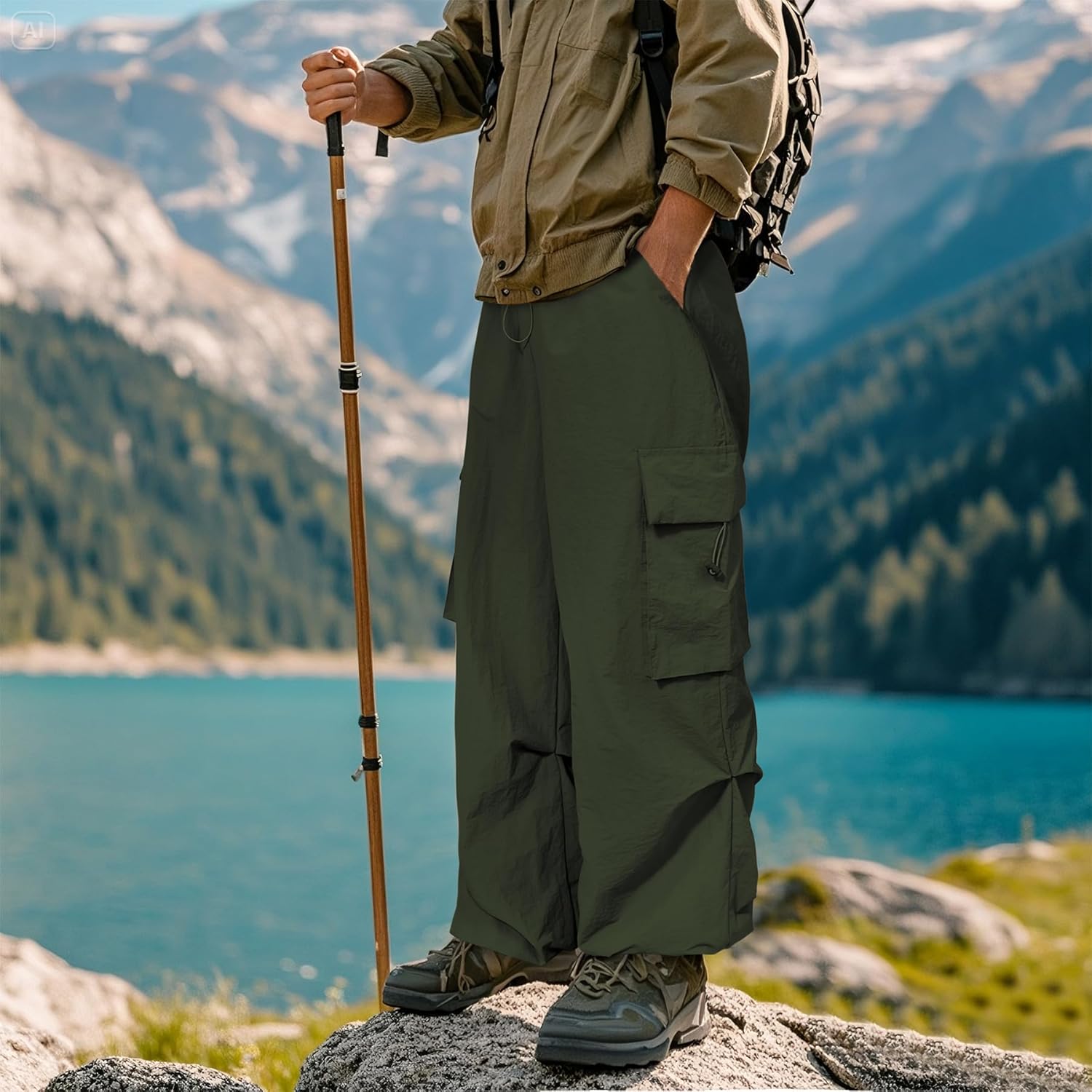 Zando Cargo Pants for Men Baggy Joggers Parachute Pants Waterproof Hiking with Pockets Drawstring Trouser - Image 7