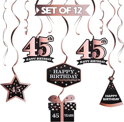 Miniatura 561 de LINGTEER Happy 65th Birthday Decorations Set - 12Pcs Black & Gold Swirls Streamer,Happy Birthday Bunting Banner,Cheers to 65 Years Old Bday Party