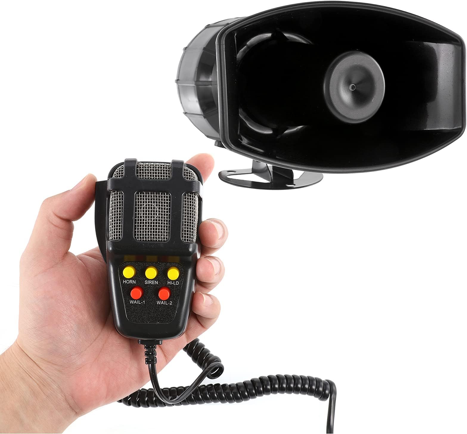 IRONWALLS 100W 12V 5 Tone Sound Car Siren Horn with PA Speaker Alarm Amplifier Black - Fire Ambulance Police Emergency