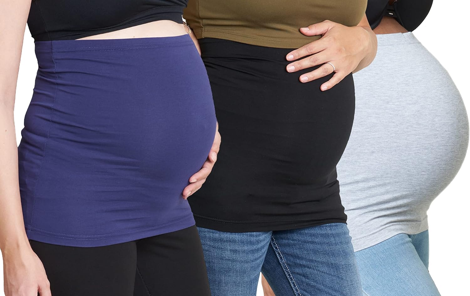 Belly Bands - Available in 8 Sizes and 7 Colors. Maternity & Postpartum Shirt Extender 3 Packs for All Stages of Pregnancy