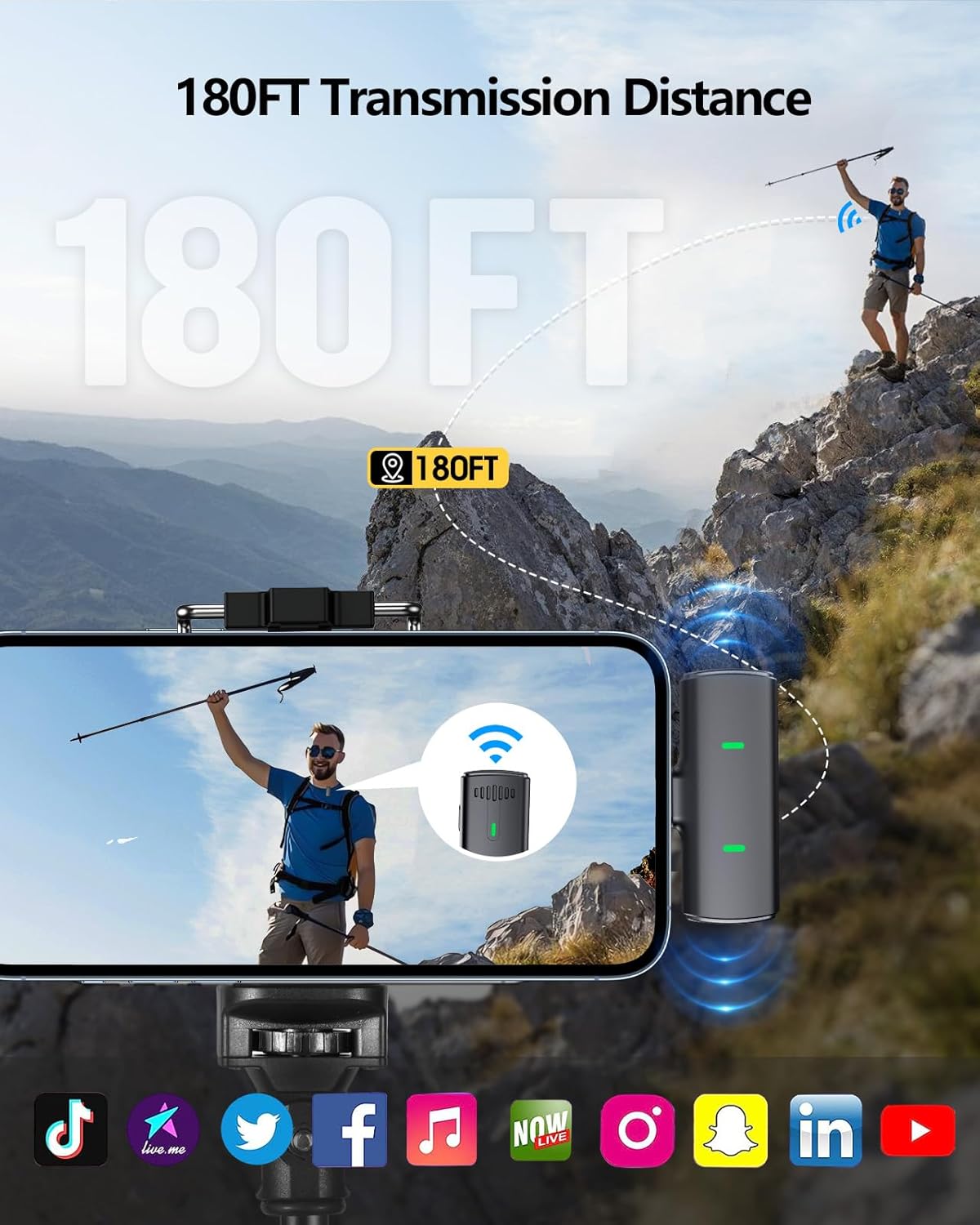 2 Pack Wireless Lavalier Microphone for iPhone iPad Mini Microphone with Charging Case Built-in DSP Noise Cancellation + AL Smart Chip for Video Recording Interview Podcast Vlog YouTube TikTok