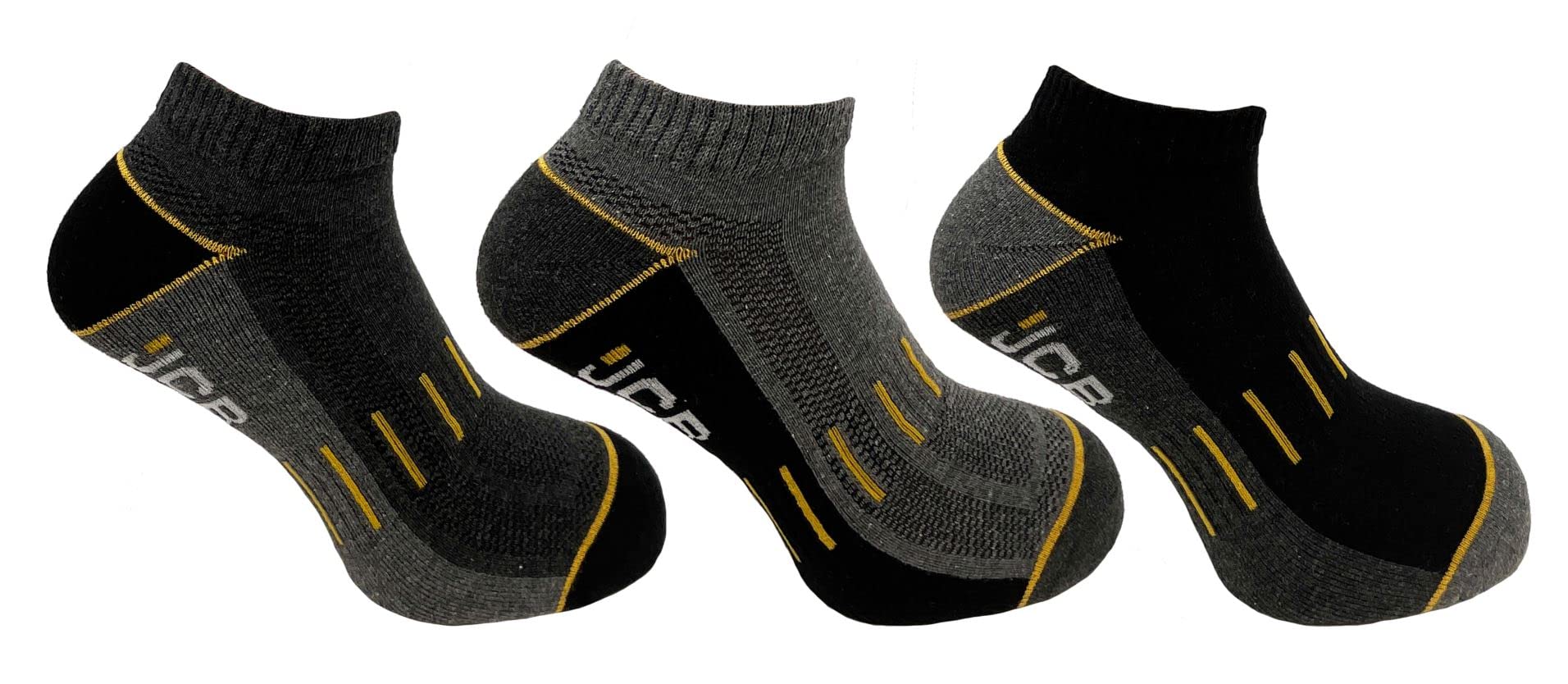 Jcb Men's Black/Grey - Cotton Trainer Socks - 3 Pack - Uk 6-8.5 Eur 39-43/Uk 9-12 Eur 44-47 - Active Trainer Liners