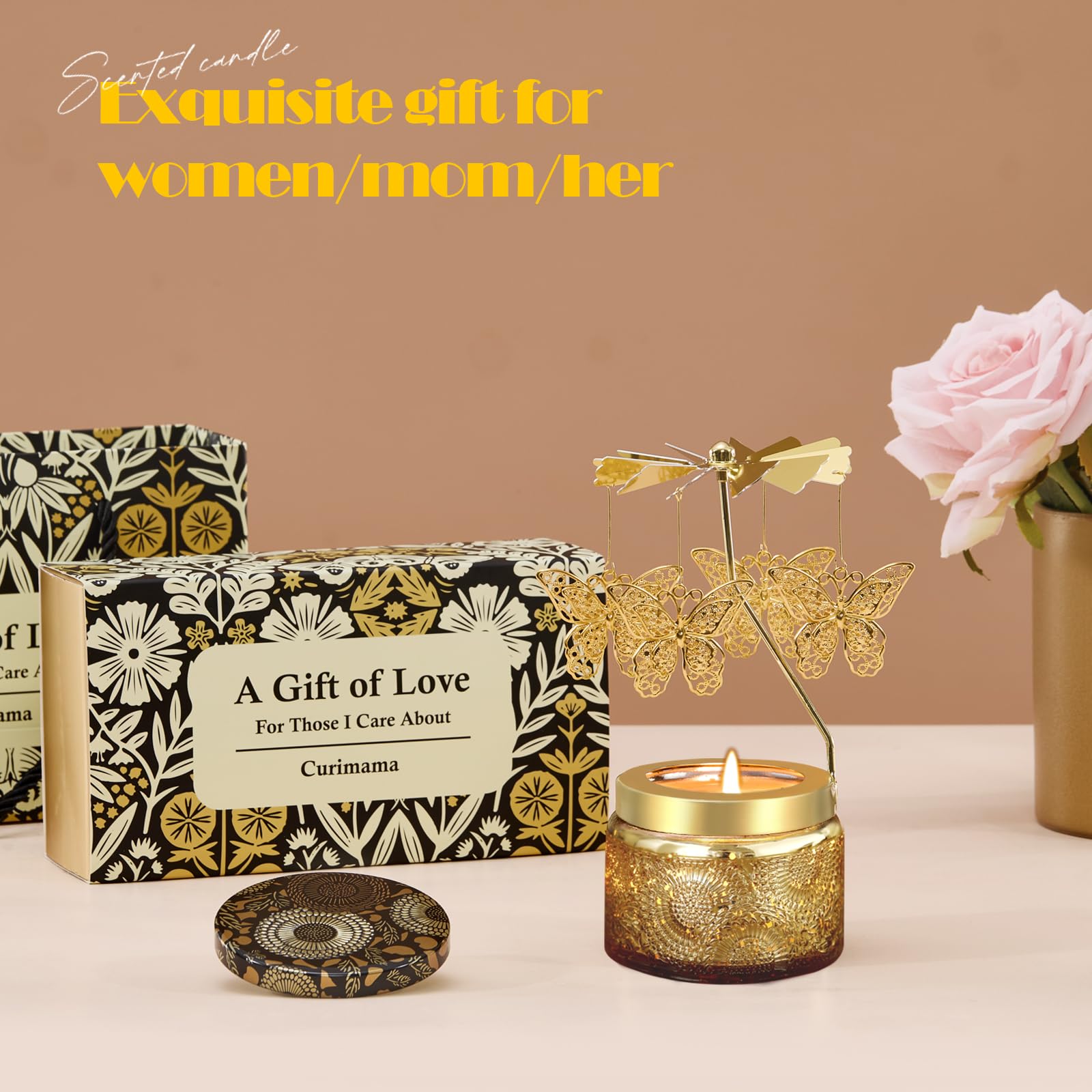 Mothers Day Gifts for Mom, Sunflower Candle Gift for Women, Funny Birthday Gift for Mum Mama, Rotating Scented Candles Presents for Friends, Sisters, Grandma, Mothers Day Gifts for Mom from Daughter: Butterfly