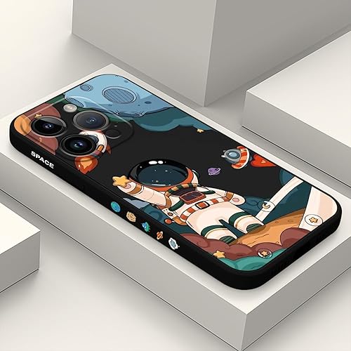 LEECG Funda para iPhone 15 Pro, para iPhone 15 Pro, diseño de patrón creativo lateral de astronauta, silicona líquida a prueba de golpes, suave para