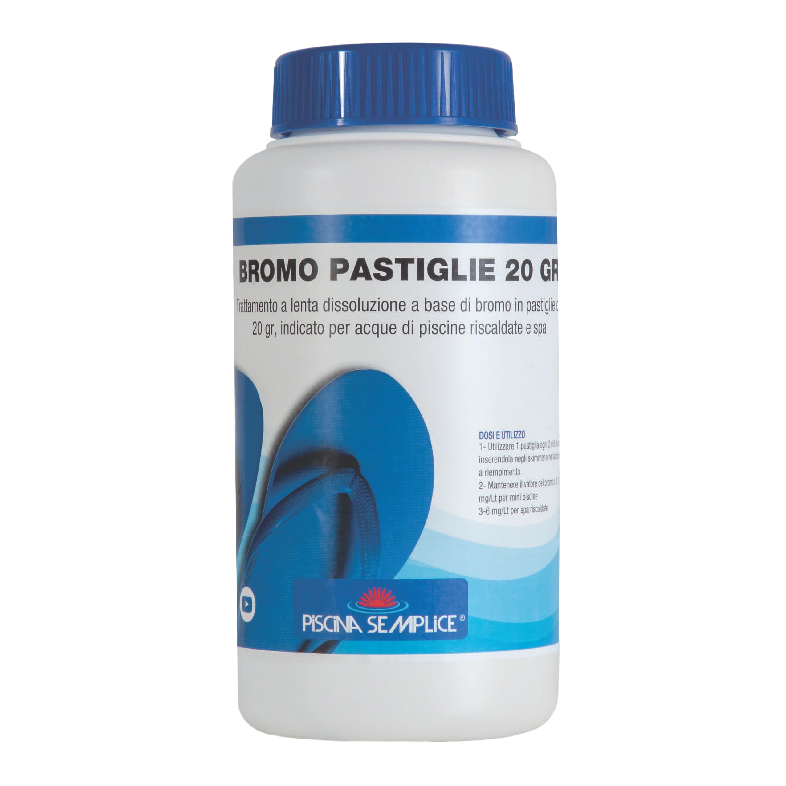 Piscina Semplice, Bromo en pastillas de 20 g para piscina – Tratamiento de agua profesional | 1 kg – Desinfección eficaz y sin olores | Producto fabricado en Italia por empresa certificada
