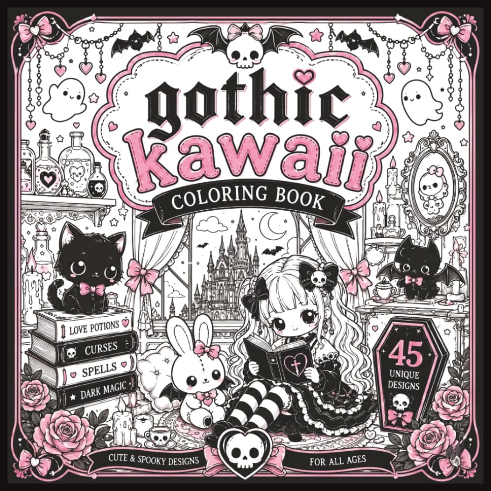 Gothic Kawaii Coloring Book: Cute Horror Spooky Gothic Coloring Pages for Adults | 45 Cute and Spooky Coloring Pages