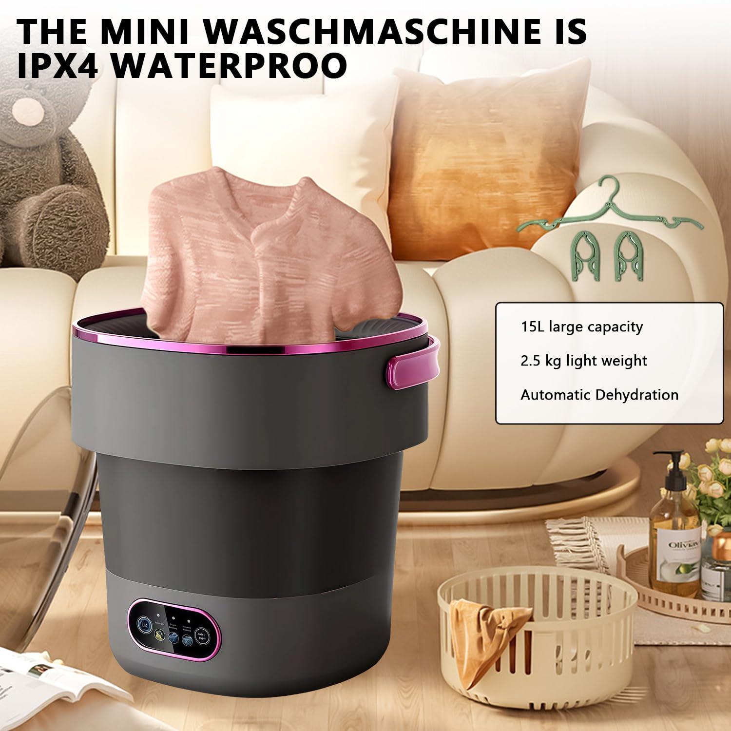 Mini Lave-Linge Pliable 15L – Machine à Laver Portable pour Voyage, Camping, Dortoir et Appartement – Idéal pour petits vêtements