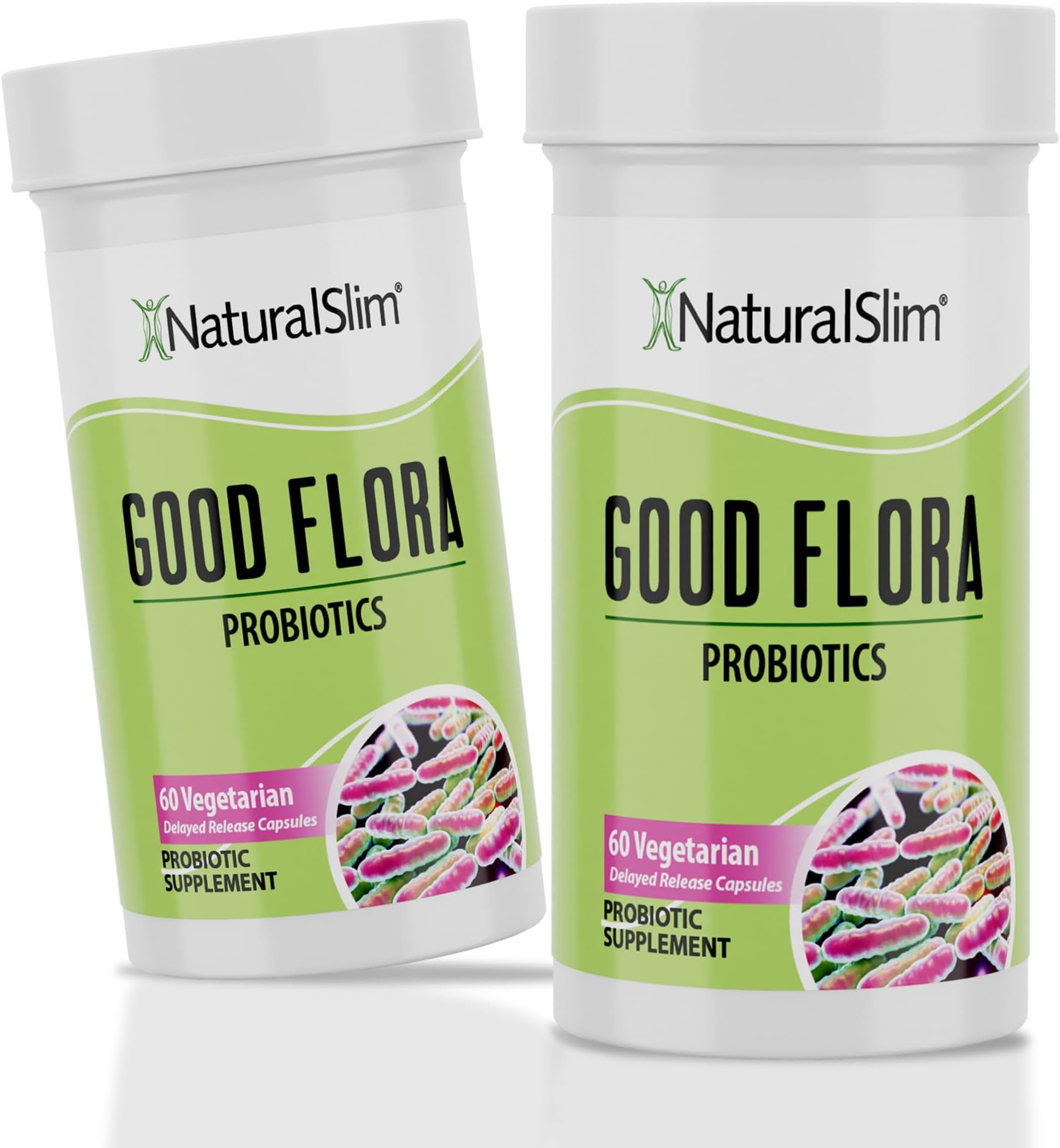 NaturalSlim Good Flora, Probiotics for Women & Men - Gut Health Supplements with 7 Powerful Strains for De-Bloating & Vitality - Probiotics for Digestive Health, 60 Vegetarian Capsules, 2 Pack