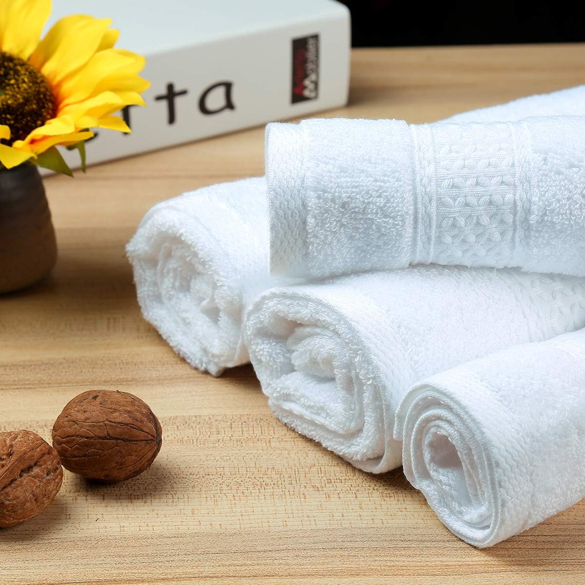 Paekabao Home Absorbent 3-Piece Towels Towel Set|1 Bath Towels, 1 Hand Towels, and 1 Washcloths|Luxury 100% Cotton Towel Set for Bathroom & Kitchen & Beach & Spa (White, 3-Piece Towel Set)
