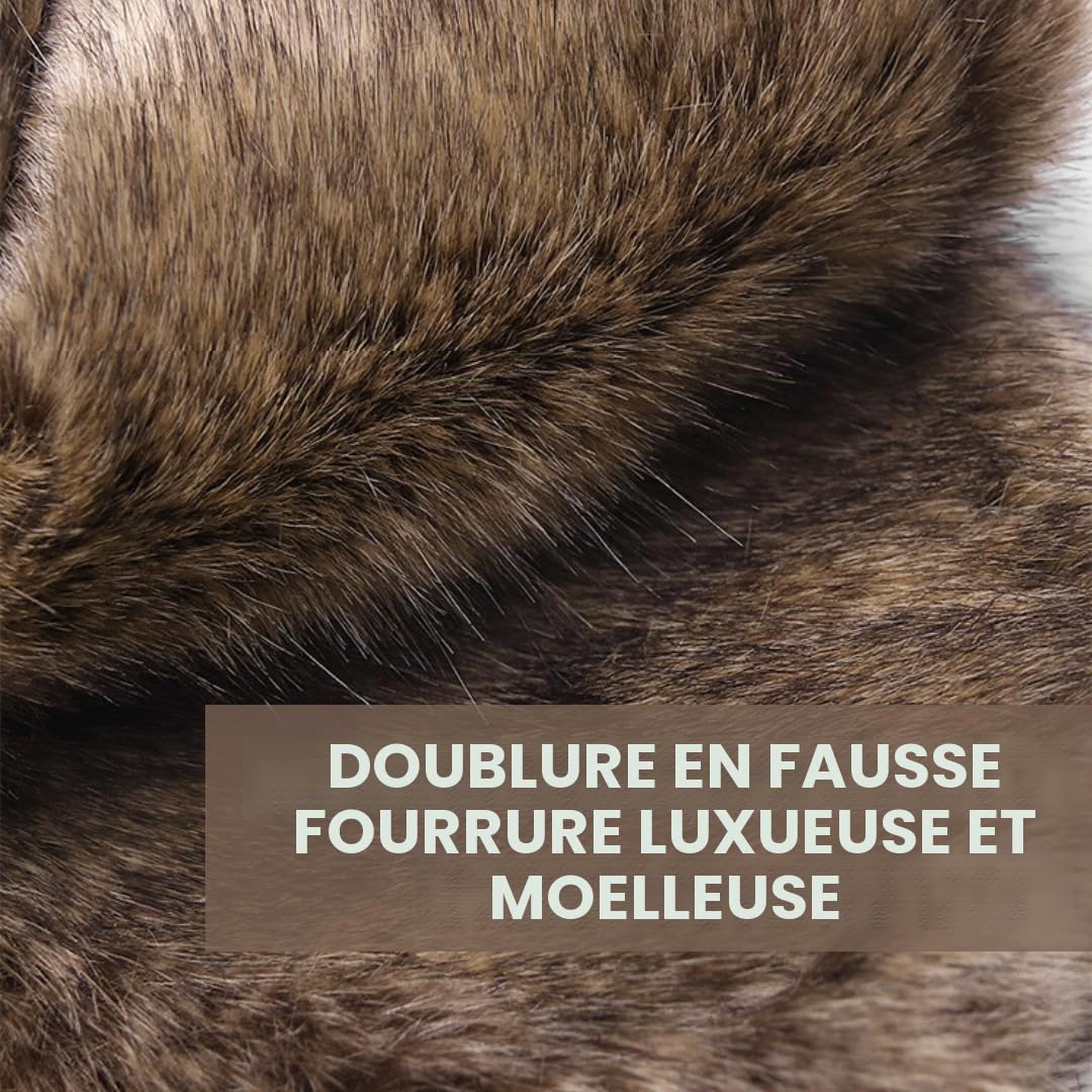 Chapeau bomber luxueux en daim synthétique – Chapeau d'hiver avec cache-oreilles Ushanka