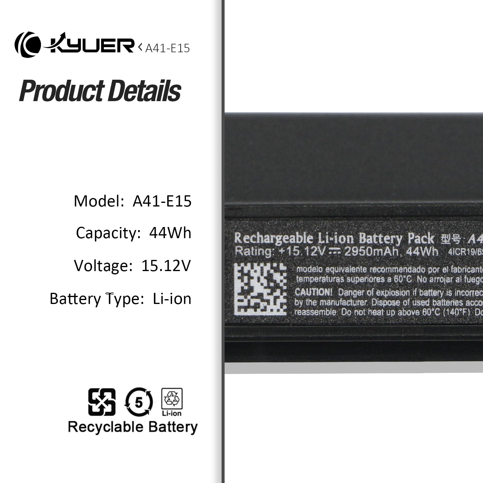 K KYUER 44WH A41-D15 A42-D15 Laptop Akku für Medion Akoya E6411 E6412 E6412T E6415 E6416 E6417